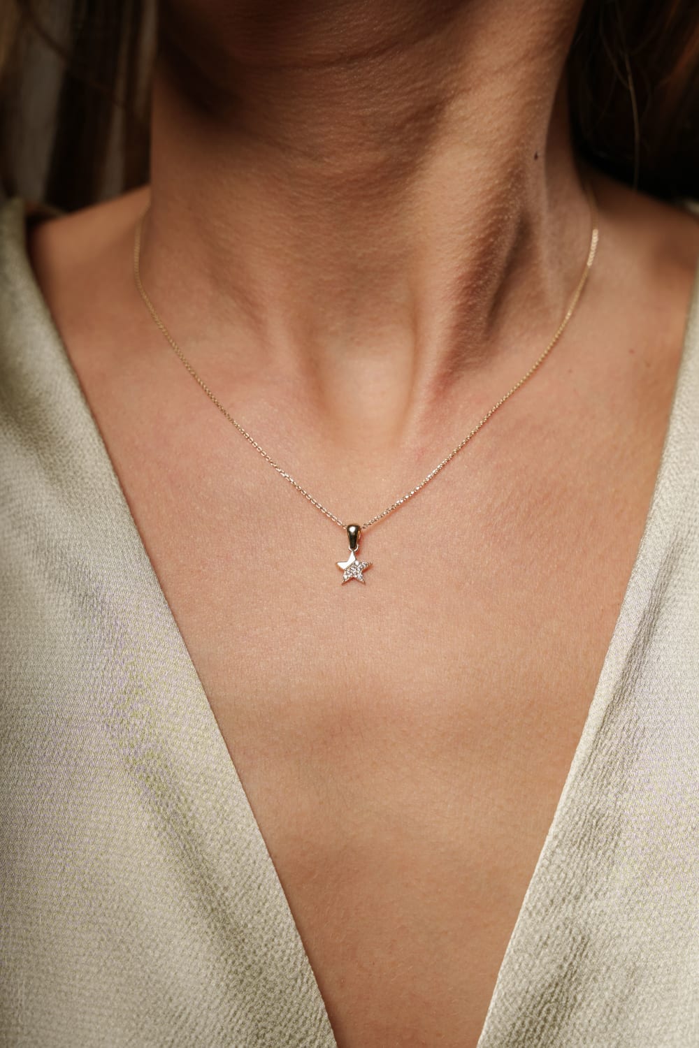 Başbuğ Mücevher-14 Ayar Altın Taşlı Yıldız Kolye-Kolye-1-Milagron.com