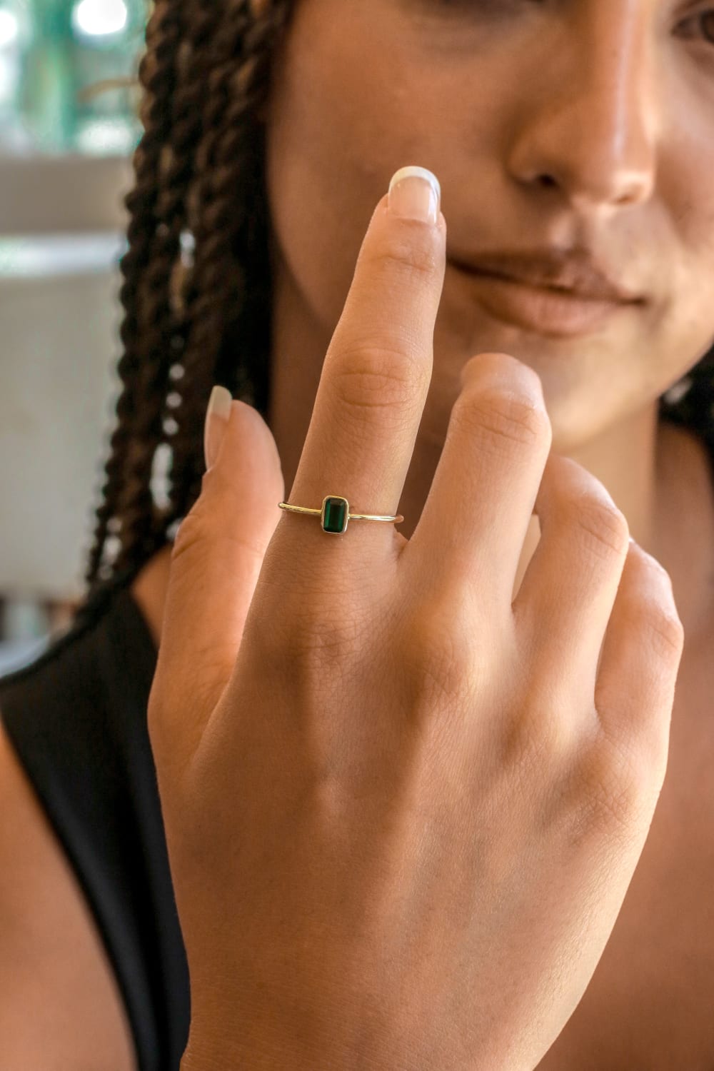 Başbuğ Mücevher-14 Ayar Altın Yeşil Taşlı Yüzük-Yüzük-1-Milagron.com