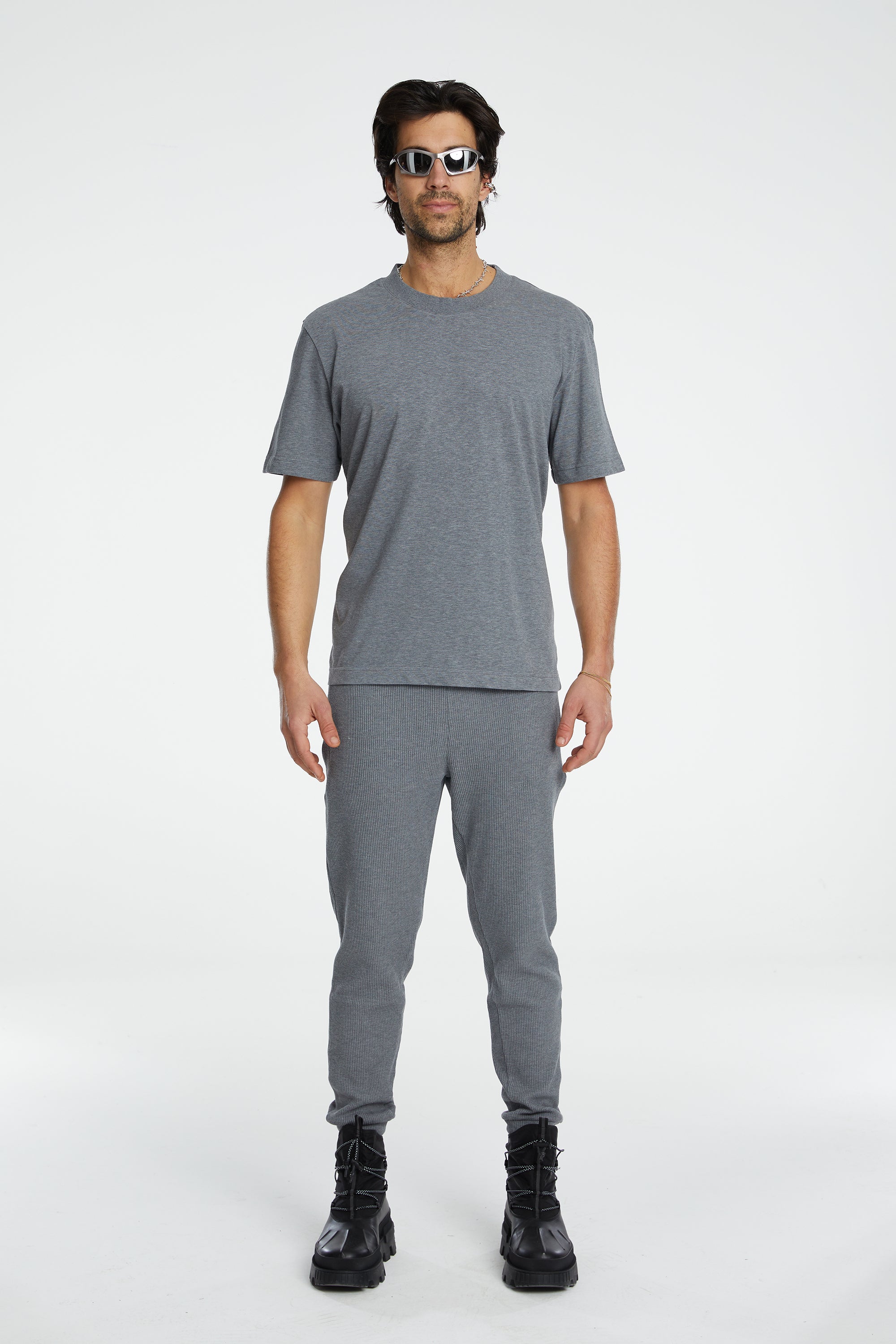 Cotton Basic T-Shirt - Gri