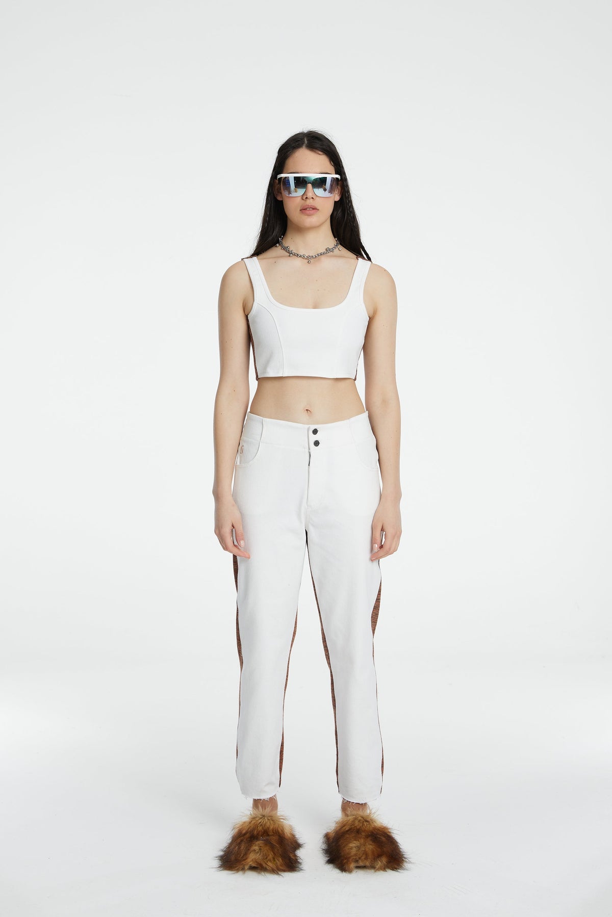 Denim Knit Boyfriend Pantolon - Beyaz/Kiremit