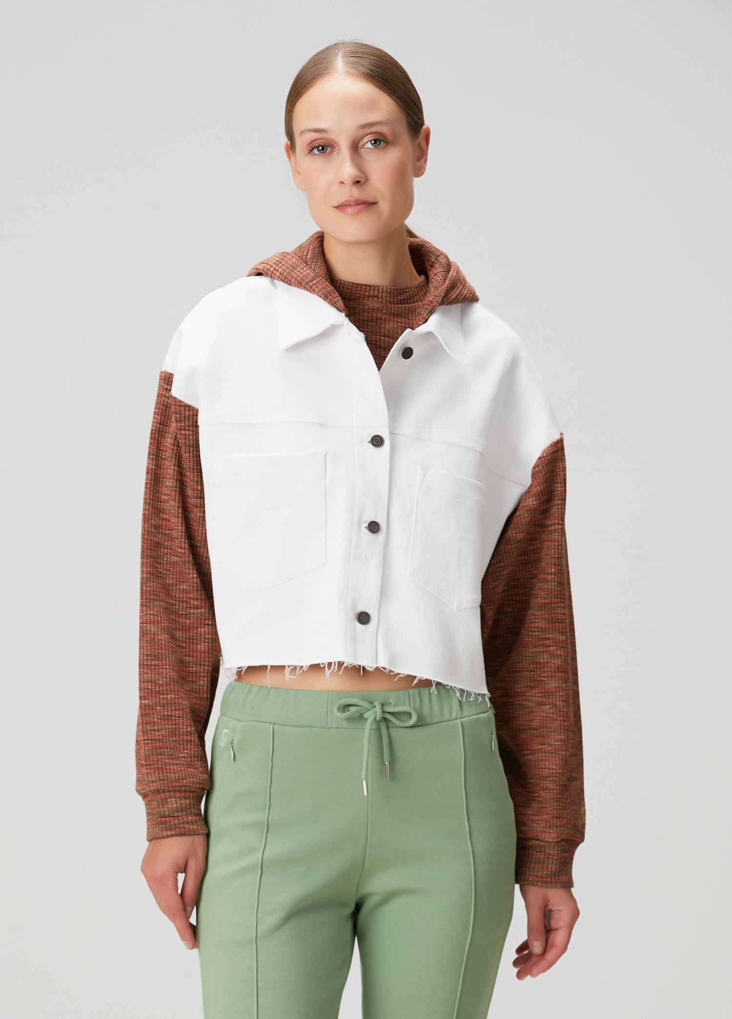Denim Knit Ceket - Beyaz/Kiremit