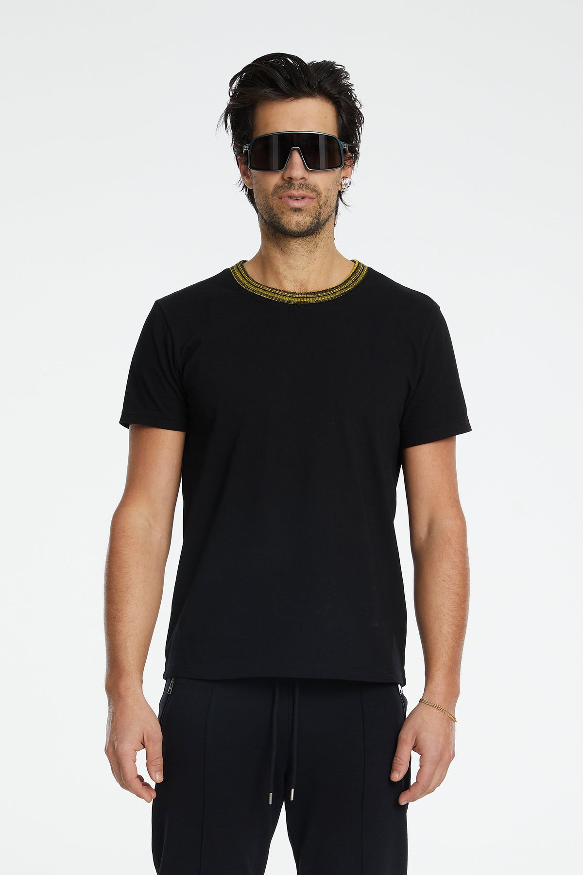 Denim Knit T-Shirt - Siyah/Sarı