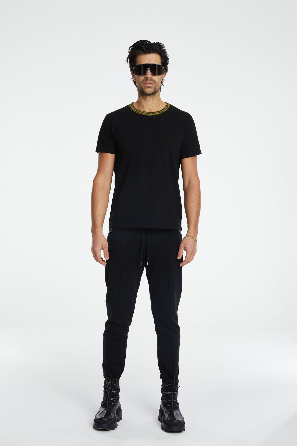 Denim Knit T-Shirt - Siyah/Sarı