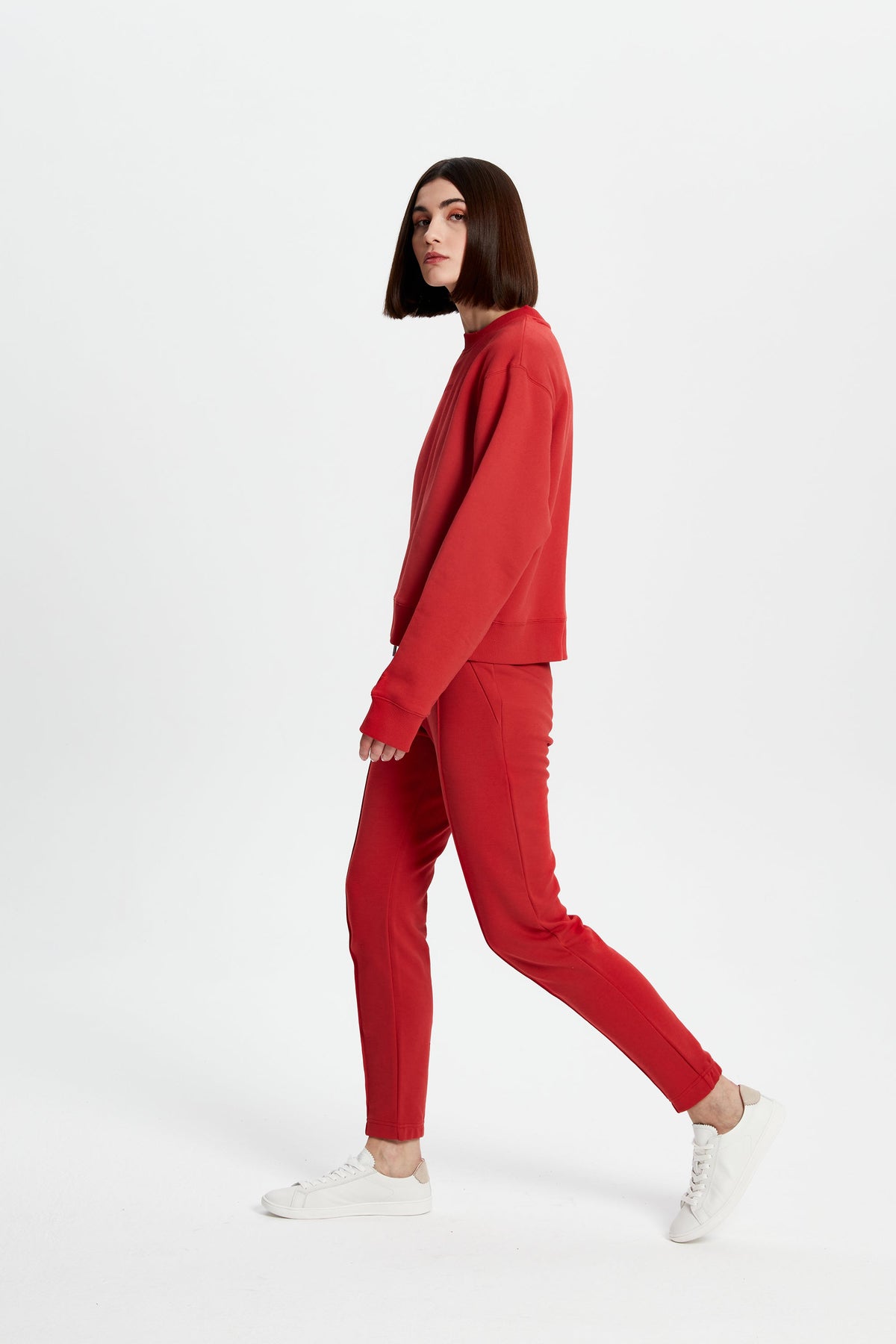 Kırmızı Klasik Bisiklet Yaka Sweatshirt