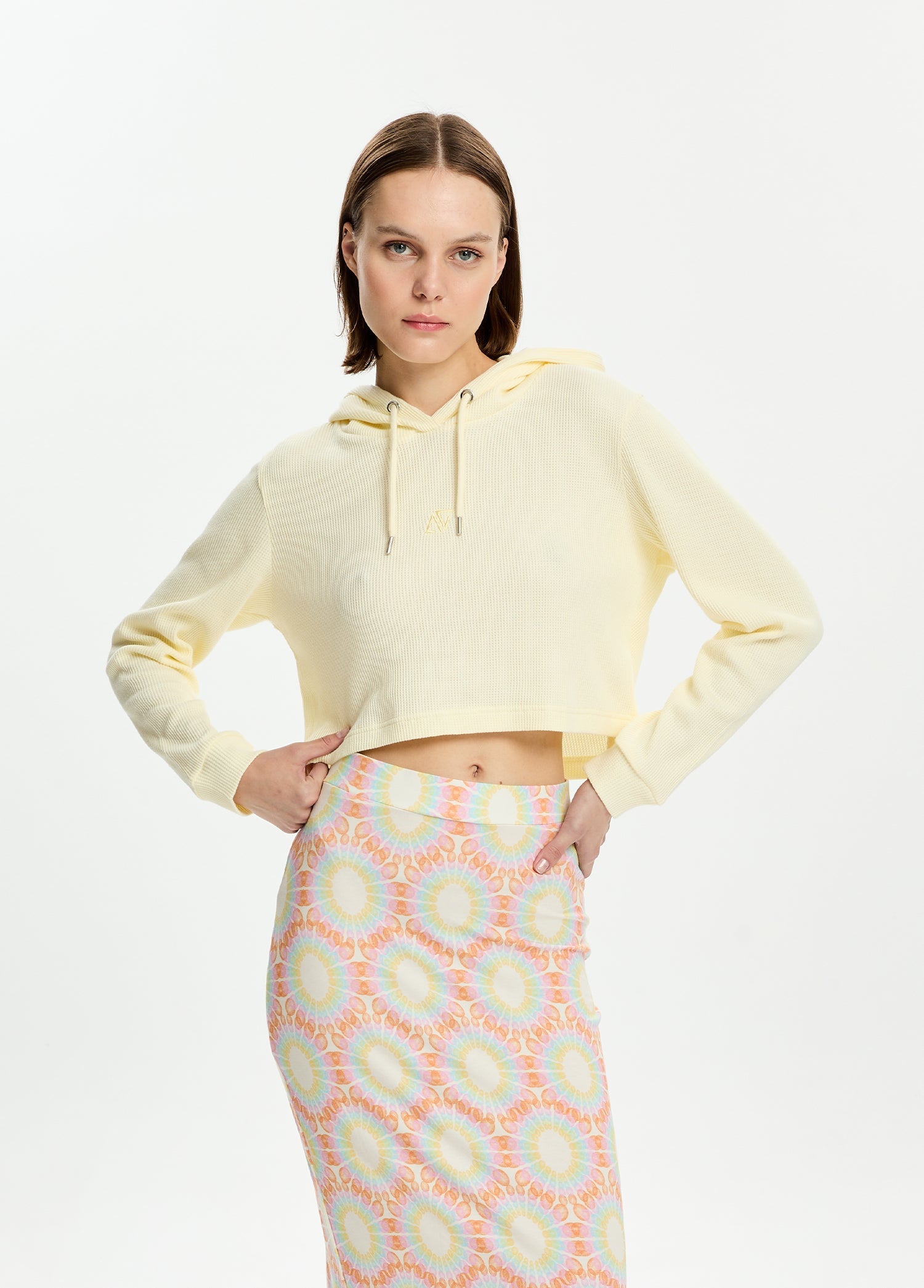 Kısa Kesim Waffle Hoodie