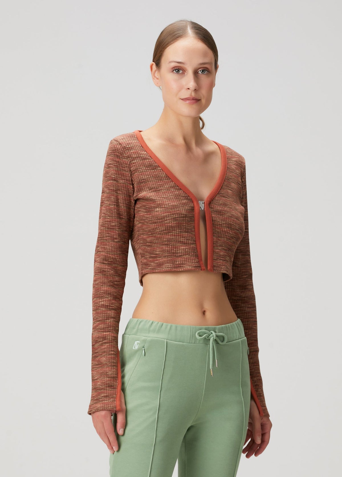 Knit Açık Crop Top - Kiremit