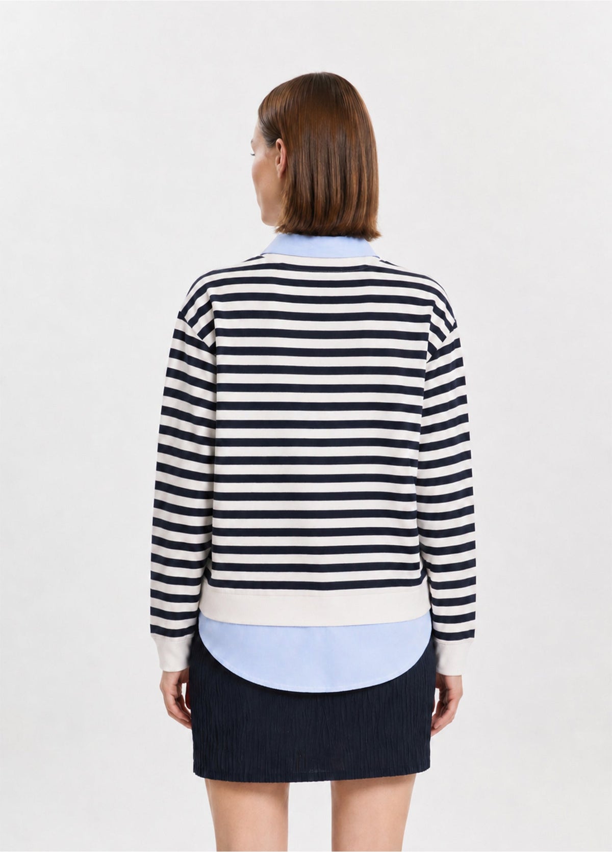 Lacivert Çizgili Gömlek Katmanlı Sweatshirt