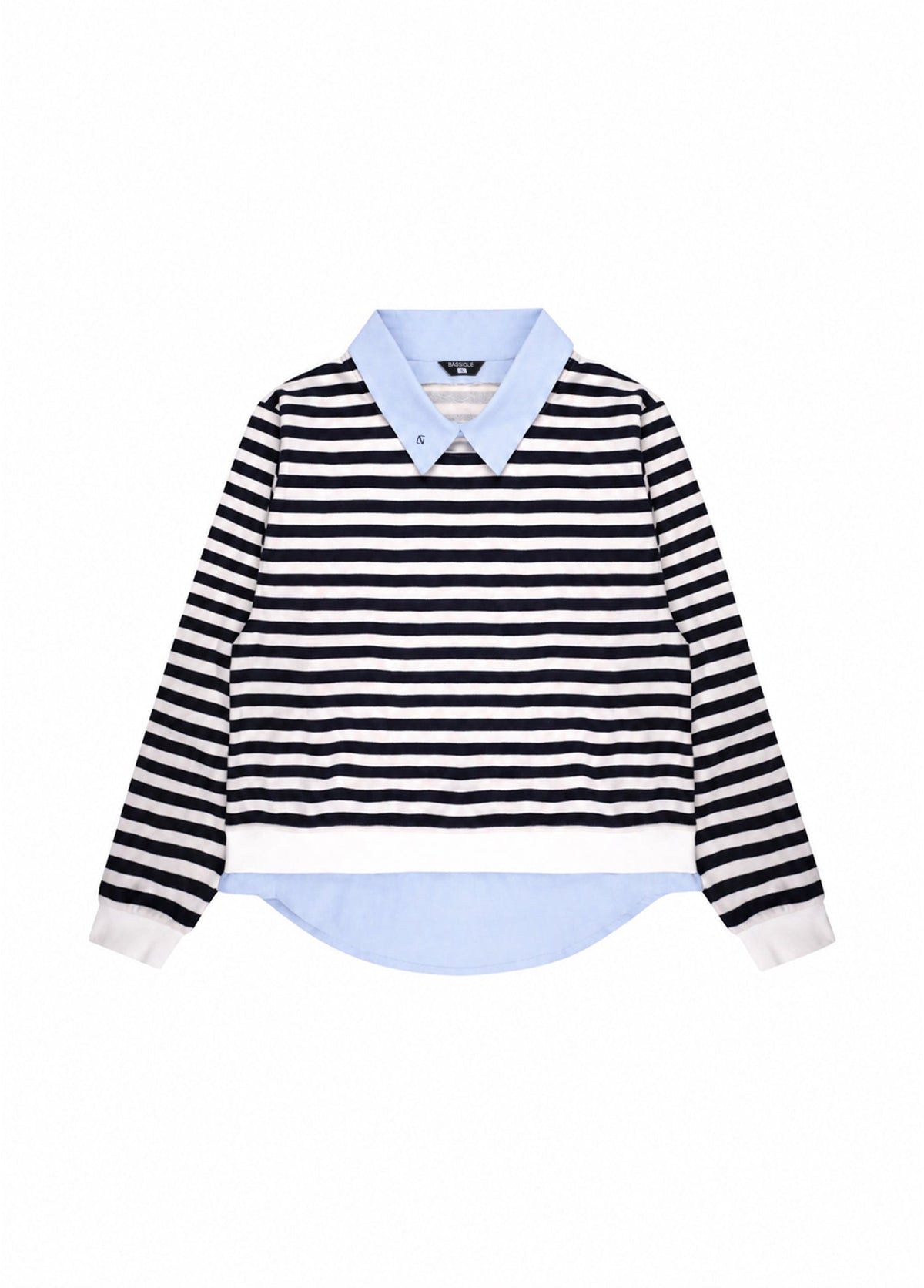 Lacivert Çizgili Gömlek Katmanlı Sweatshirt