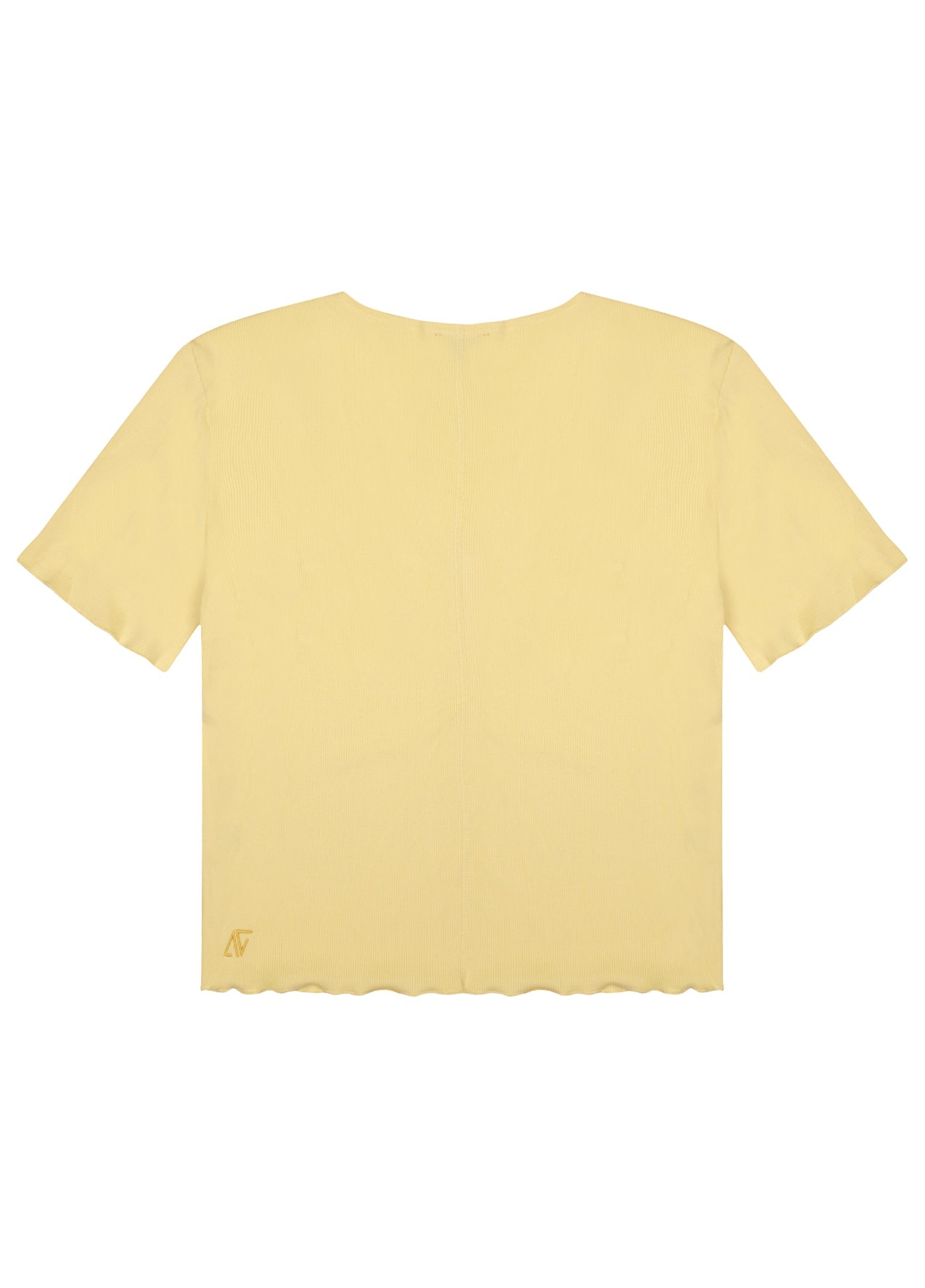 Sarı V Yaka Pamuklu Ribana T-Shirt