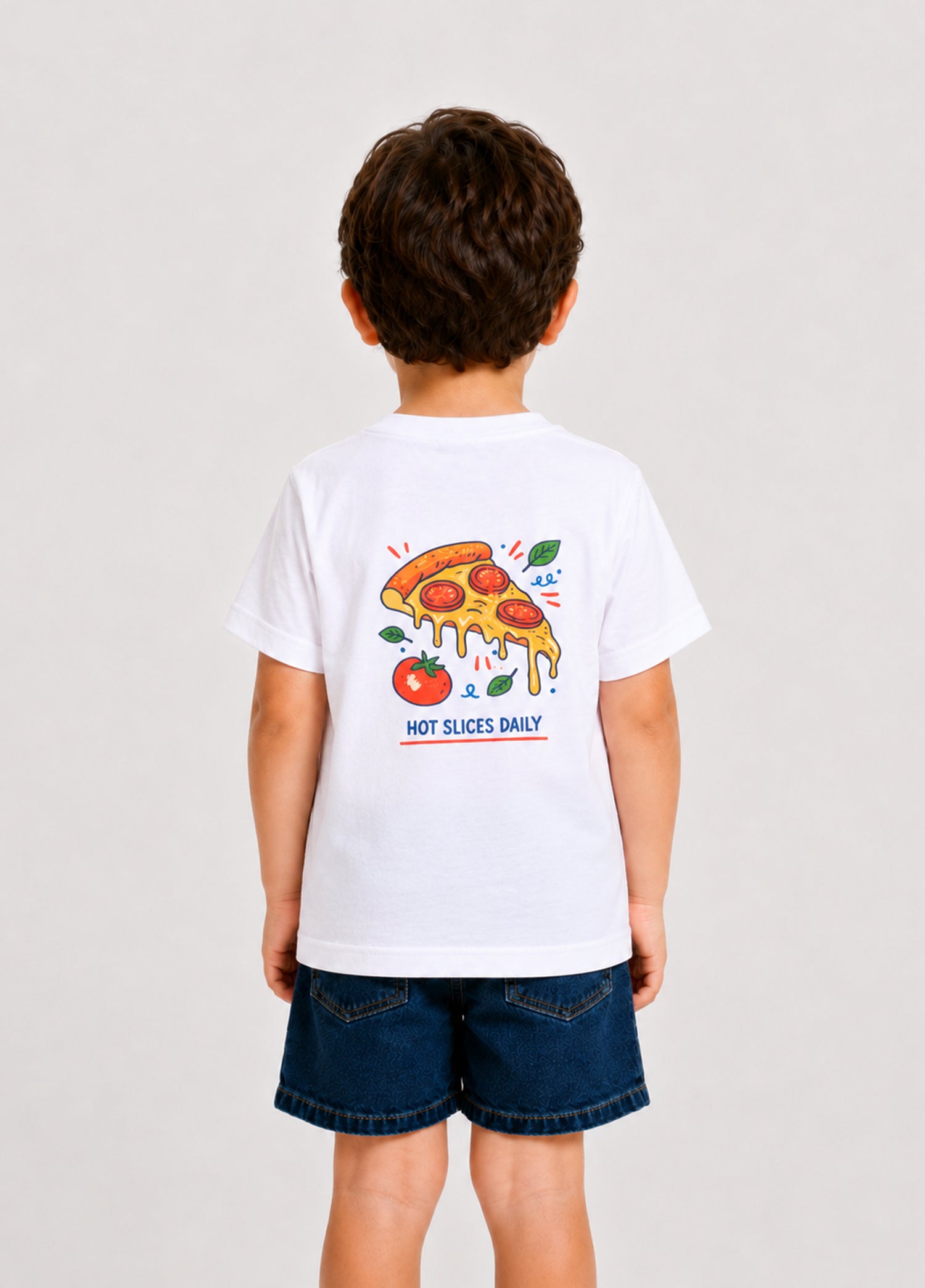 Unisex Çocuk Beyaz Pizza T-Shirt