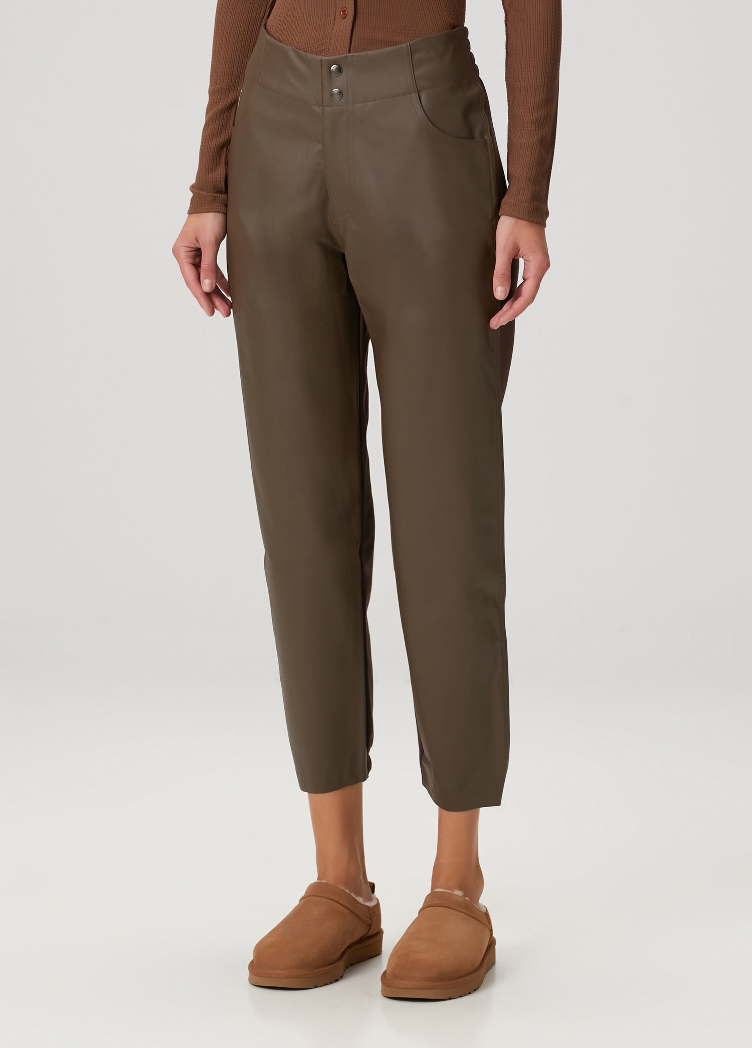 Vegan Deri Boyfriend Pantolon - Kahverengi
