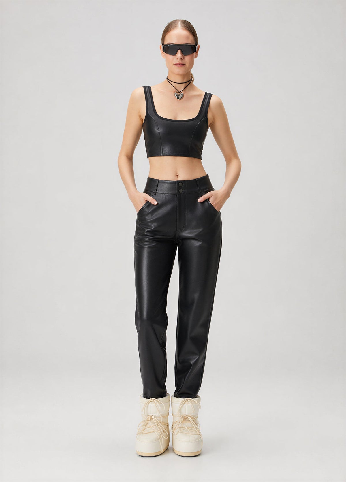 Vegan Deri Tank Top - Siyah