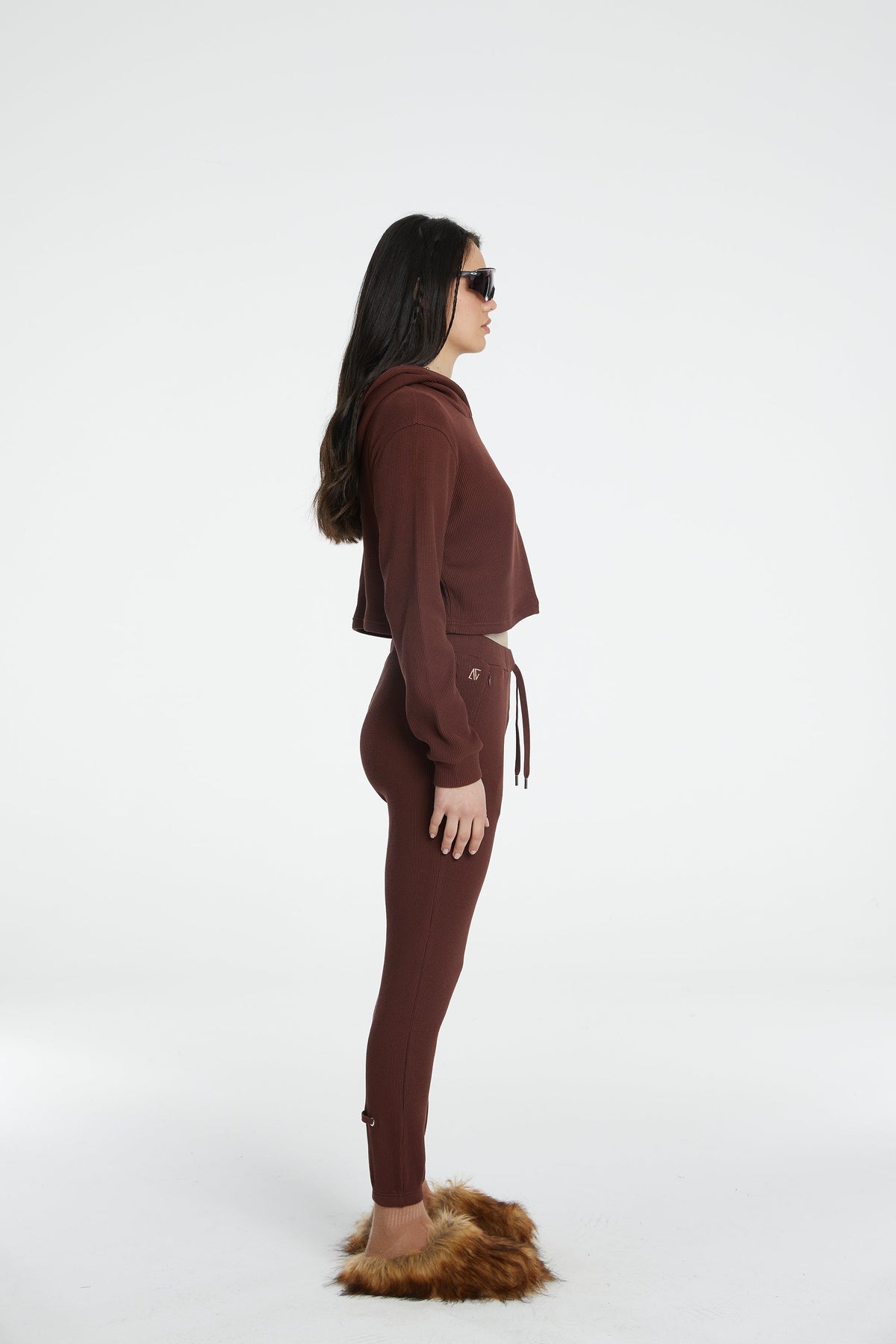 Waffle Kapüşonlu Sweatshirt - Kahverengi