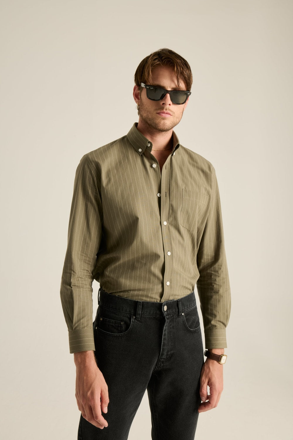 Batts-Tony Haki Gömlek Bej Çizgili-Gömlek-1-Milagron.com