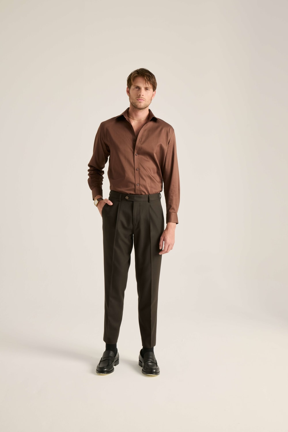 Batts-Vincent Koyu Kahve Saten Gömlek-Gömlek-2-Milagron.com