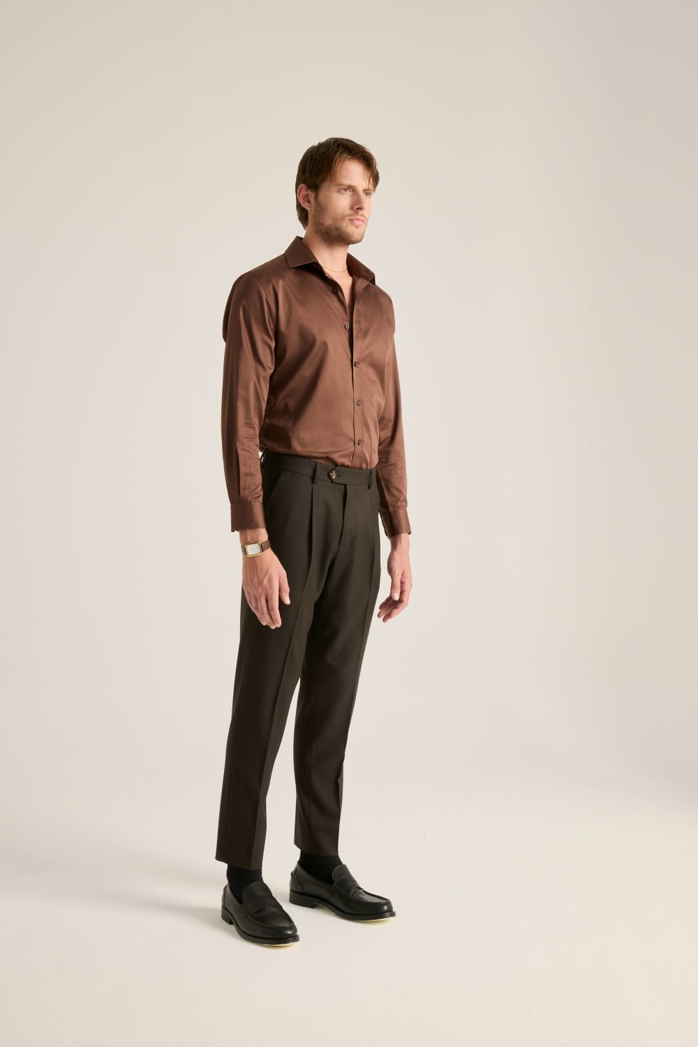 Batts-Vincent Koyu Kahve Saten Gömlek-Gömlek-3-Milagron.com