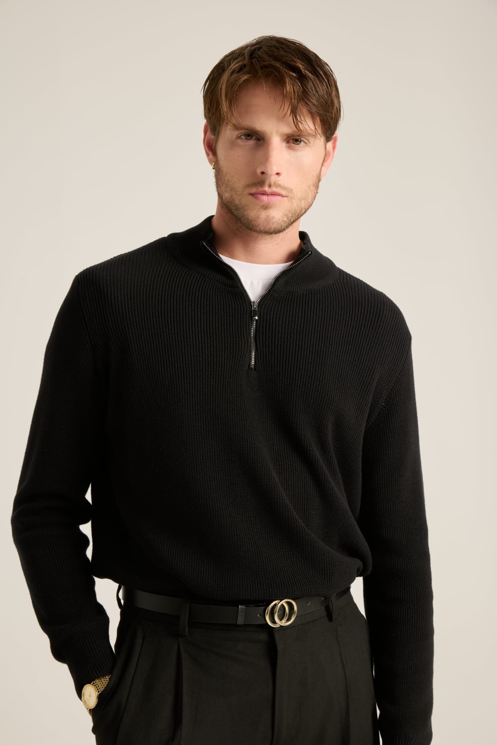 Batts-Volpe Half Zipped Triko Siyah-Sweatshirts & Hoodies-3-Milagron.com