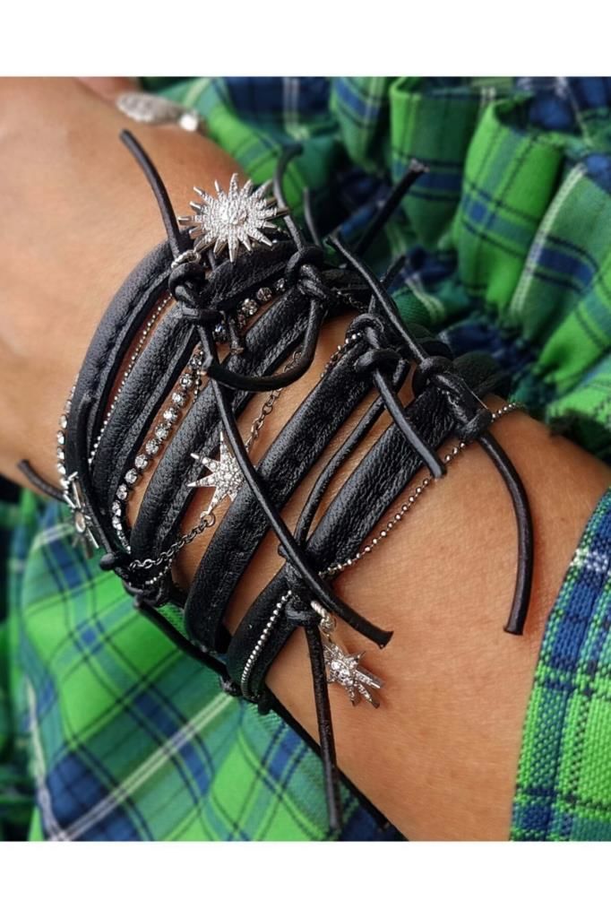 Bayemeyc-Amazon 925 Ayar Gümüş Hakiki Deri Bileklik - Siyah-Bileklik-1-Milagron.com