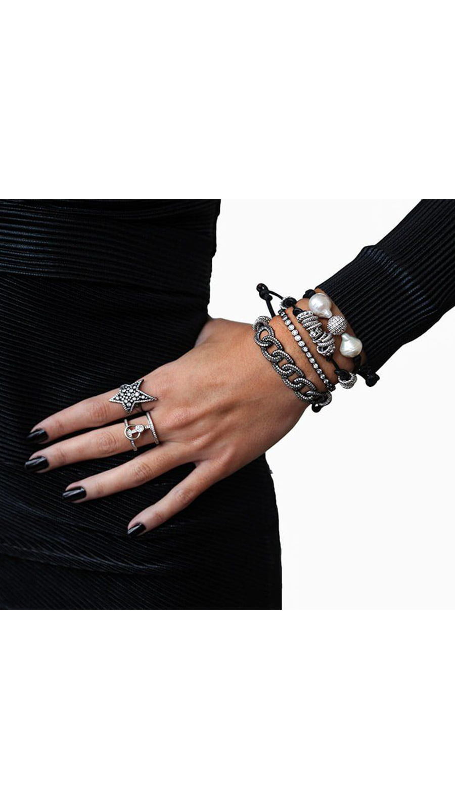 Bayemeyc-Entrelace Si̇yah İpli̇ Gümüş Bi̇lekli̇k-Bileklik-2-Milagron.com