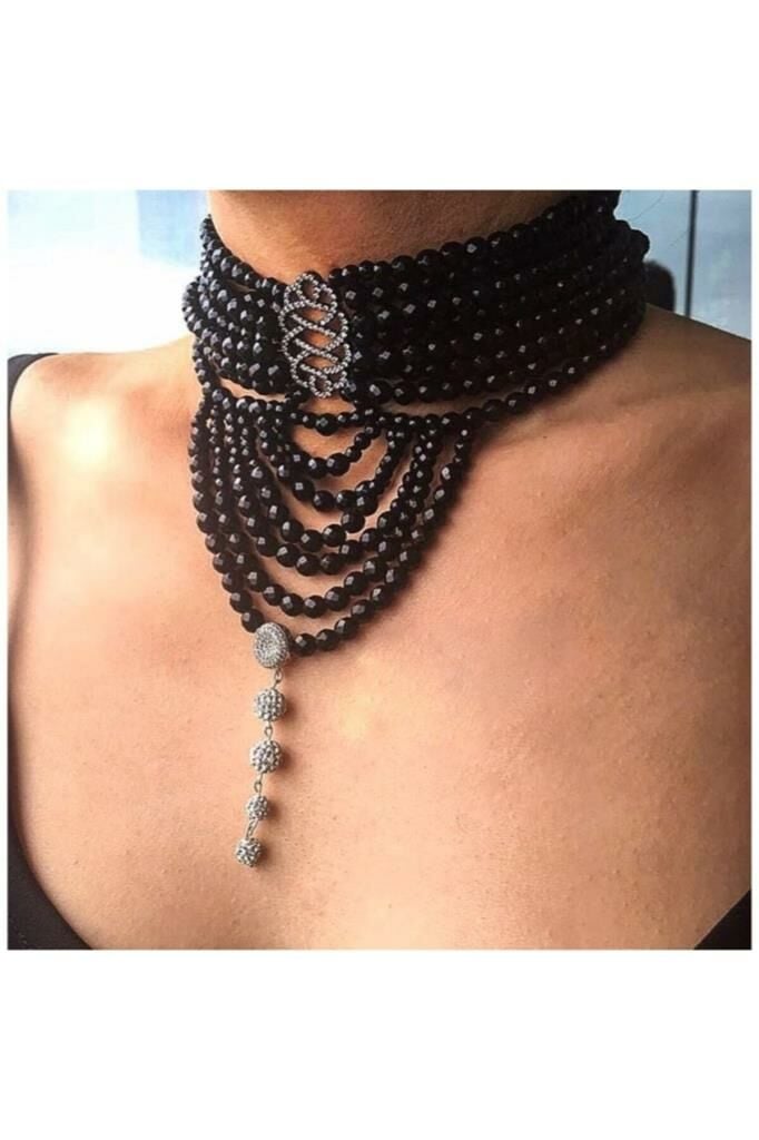 Bayemeyc-Kleopatra Gümüş – Fasetli̇ Oni̇ks Taşı Ve Swarovski̇ Toplu Kolye-Kolye-2-Milagron.com