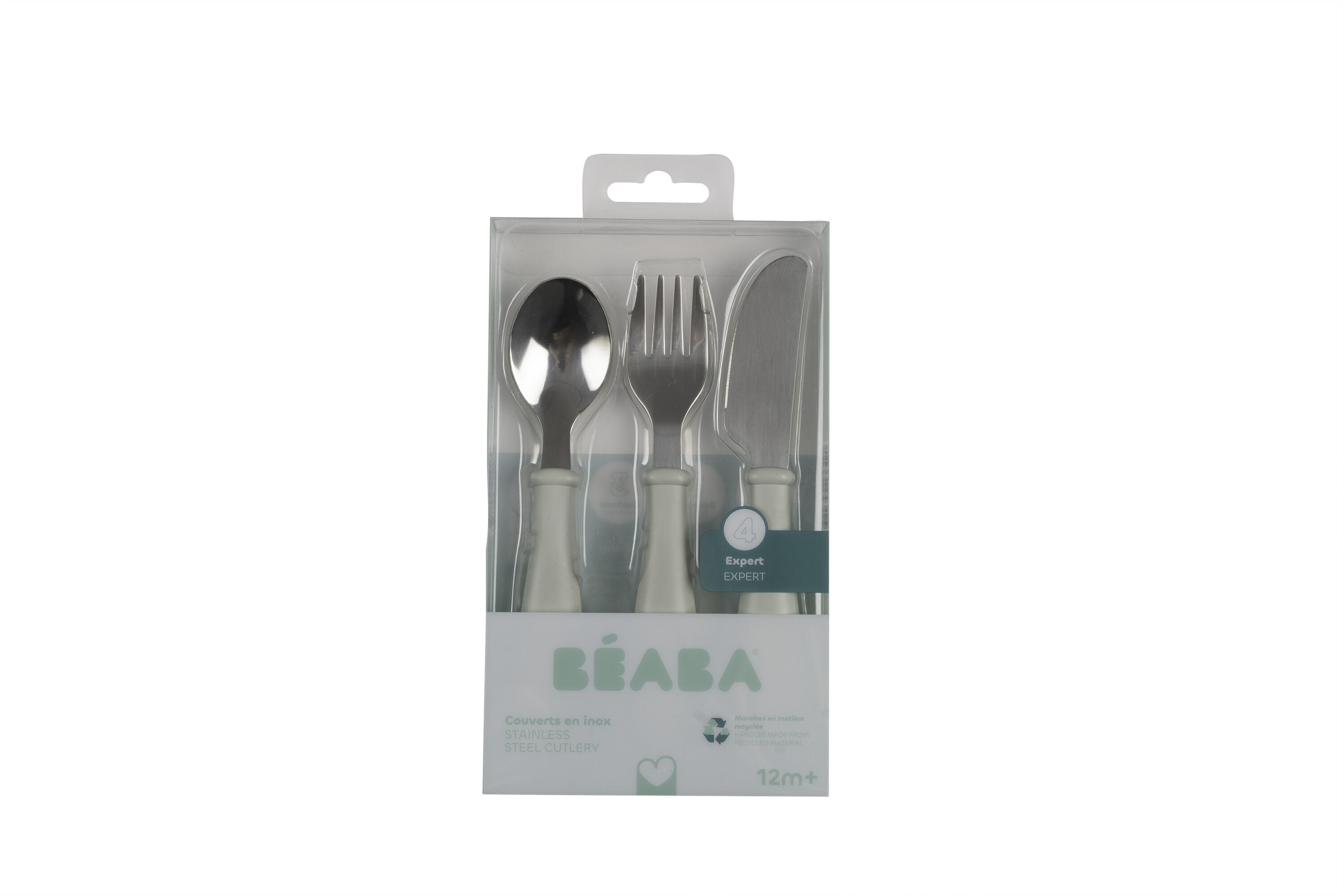 Beaba Paslanmaz Çelik Çatal Bıçak Kaşık Seti, Misty Green