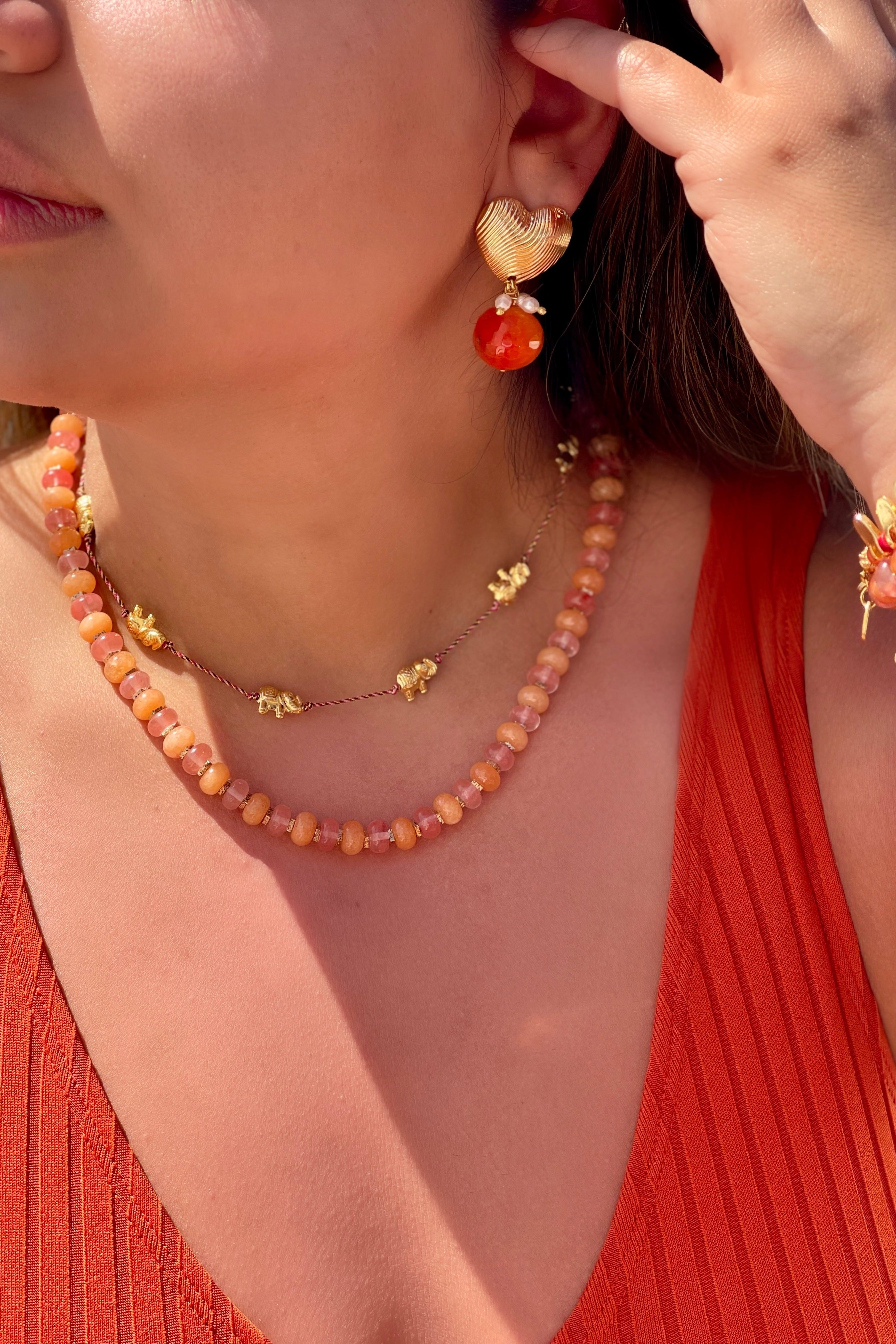 Berrin Özkan-Bonbon Orange Pearl Heart Earrings-Küpe-3-Milagron.com