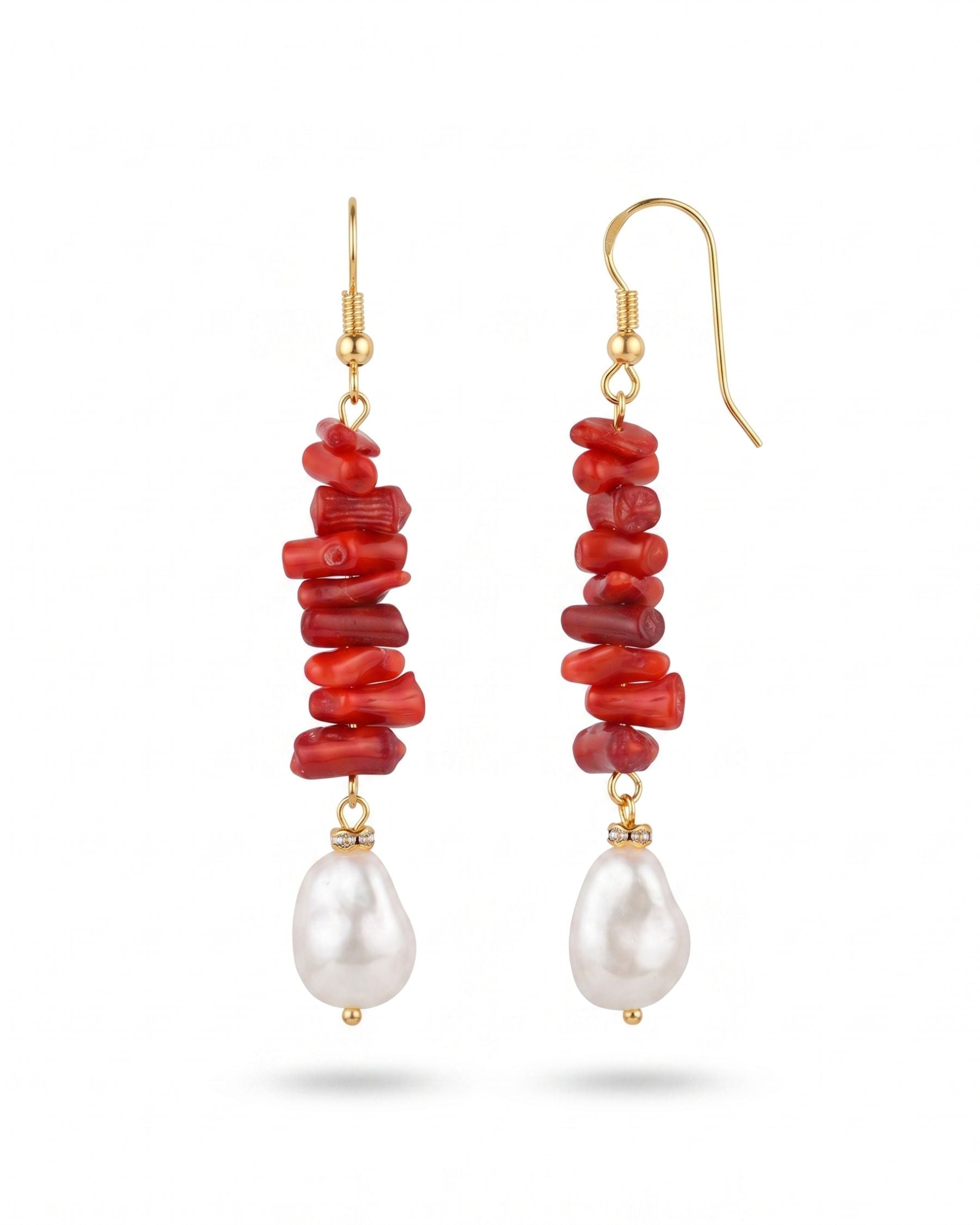 Capri Red Natural Stone Pearl Earrings