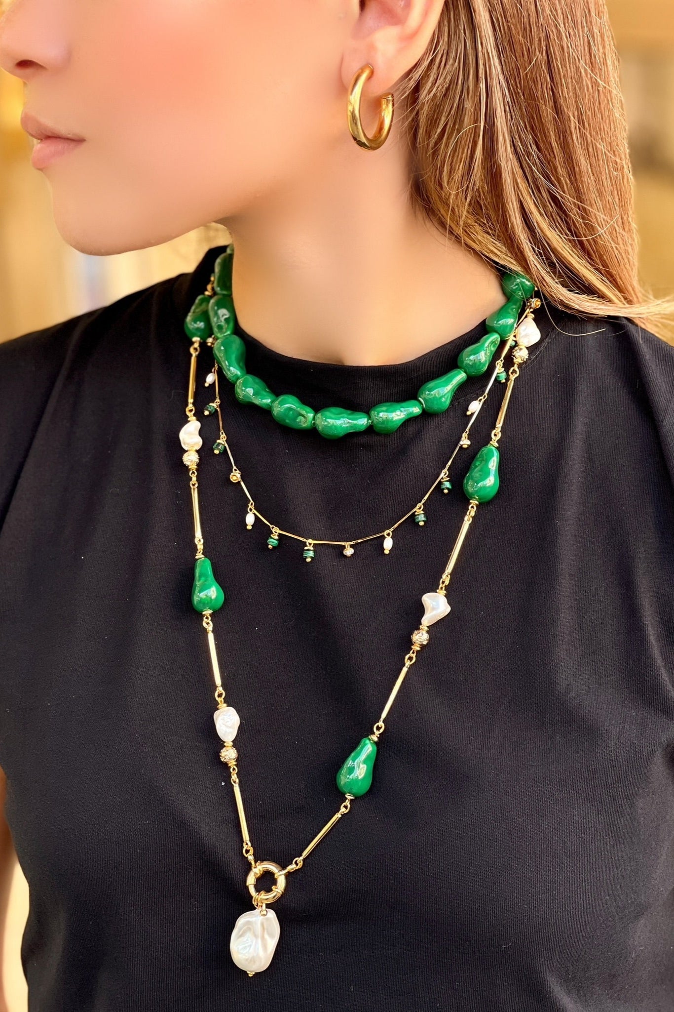 Berrin Özkan-Dancing Disco Malachite Sparkle Necklace-Kolye-2-Milagron.com