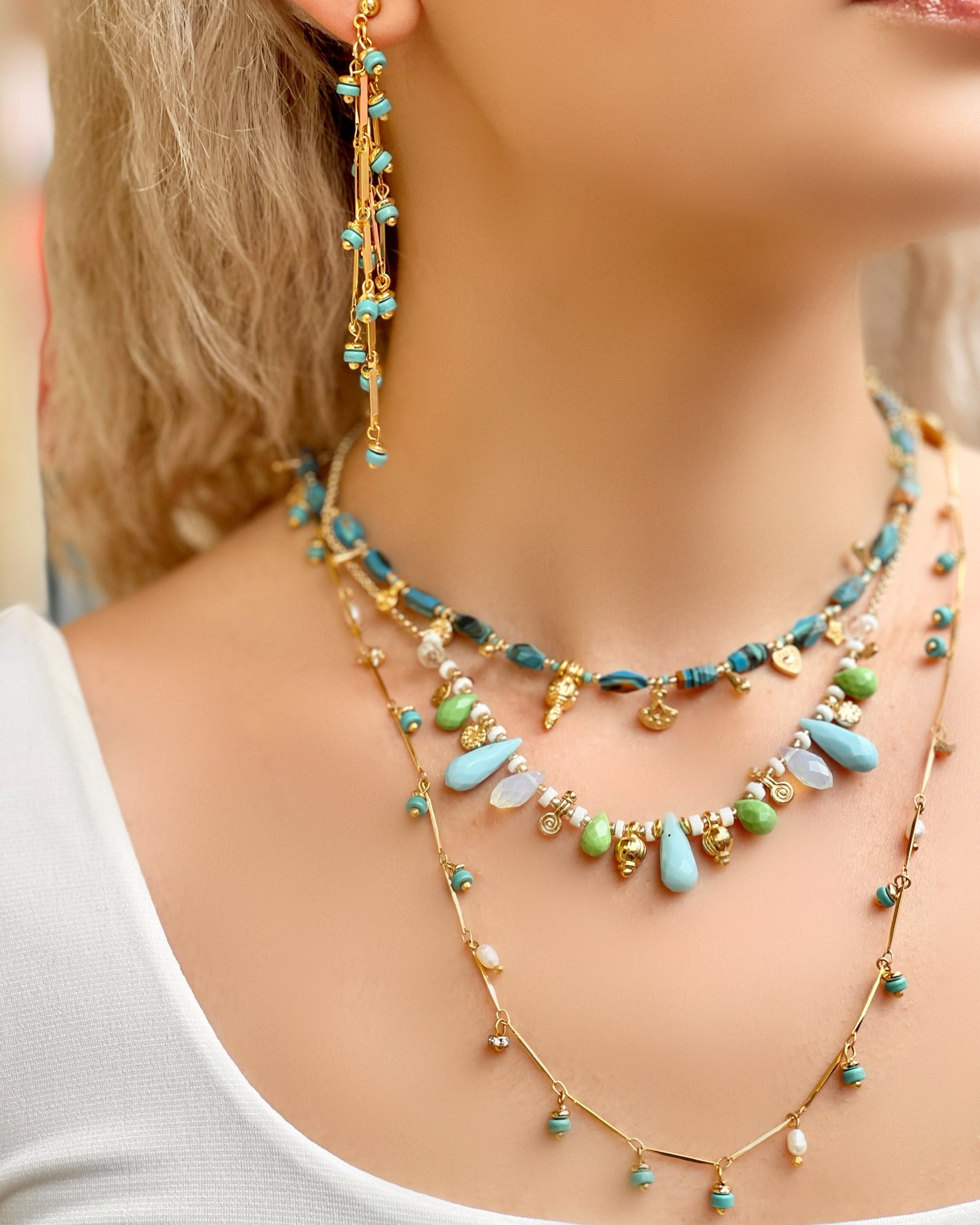 Berrin Özkan-Dancing Disco Turquoise Sparkle Necklace-Kolye-3-Milagron.com