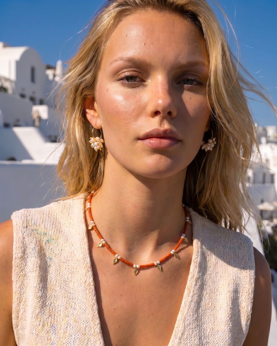 Greco Sunset Coral Pearl Necklace