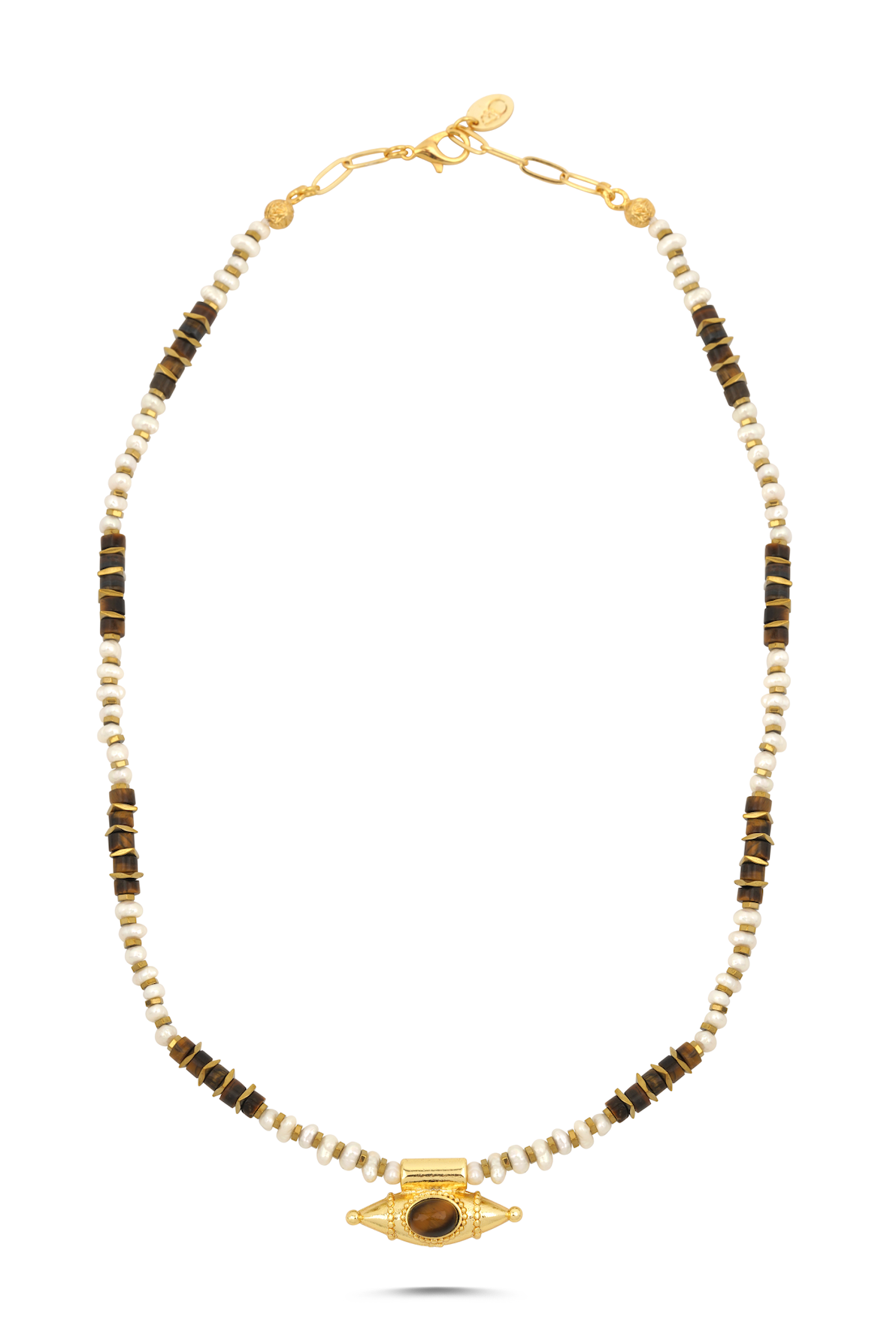 Berrin Özkan-Mystic Eye Tiger Eye Pearl Necklace-Kolye-1-Milagron.com