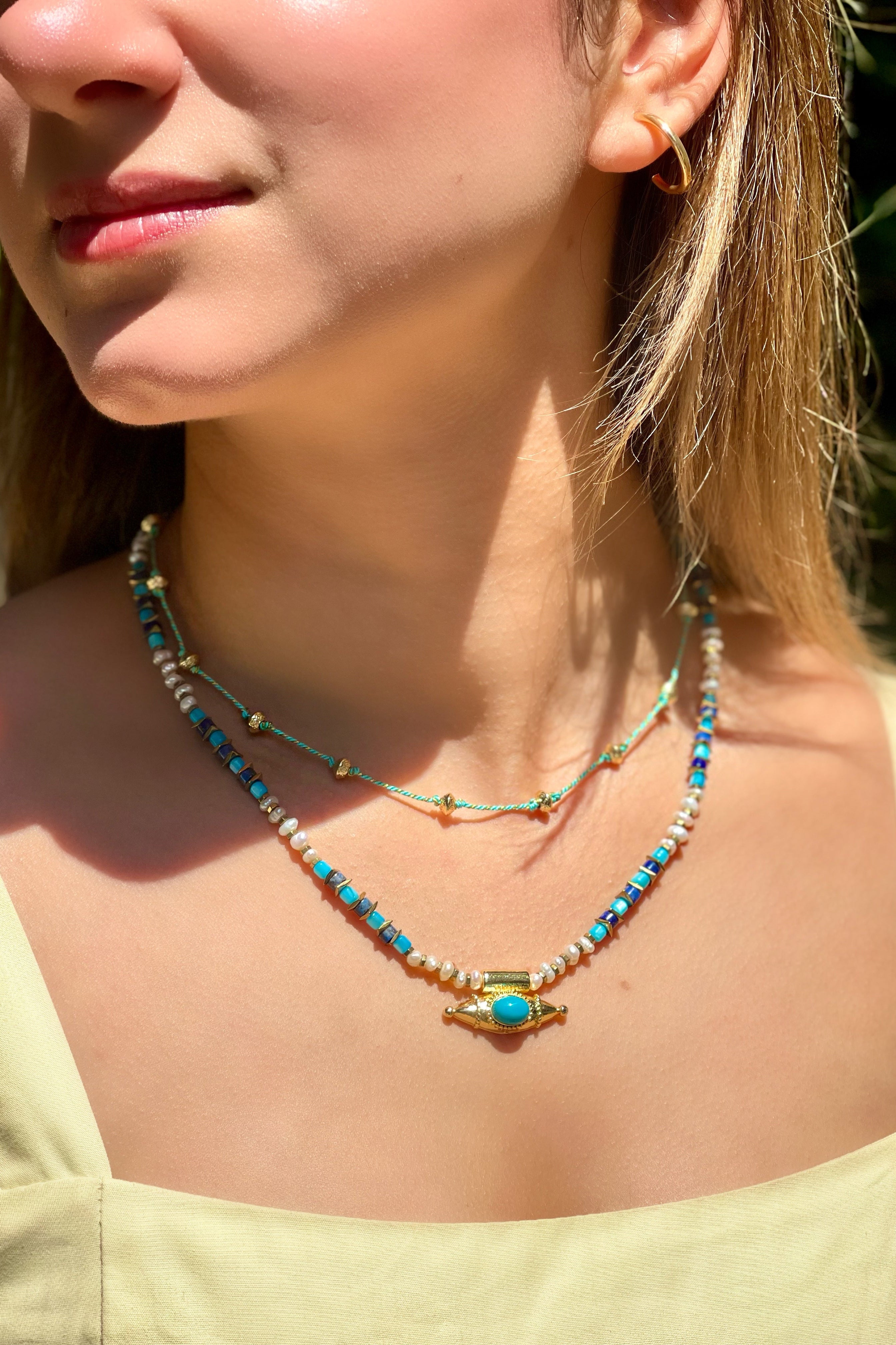 Berrin Özkan-Mystic Eye Turquoise Pearl Necklace-Kolye-2-Milagron.com