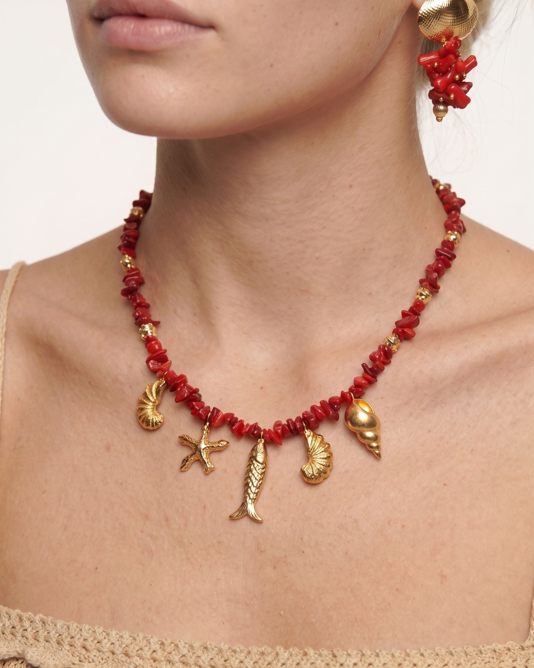 Ocean Harmony Red Natural Stone Necklace