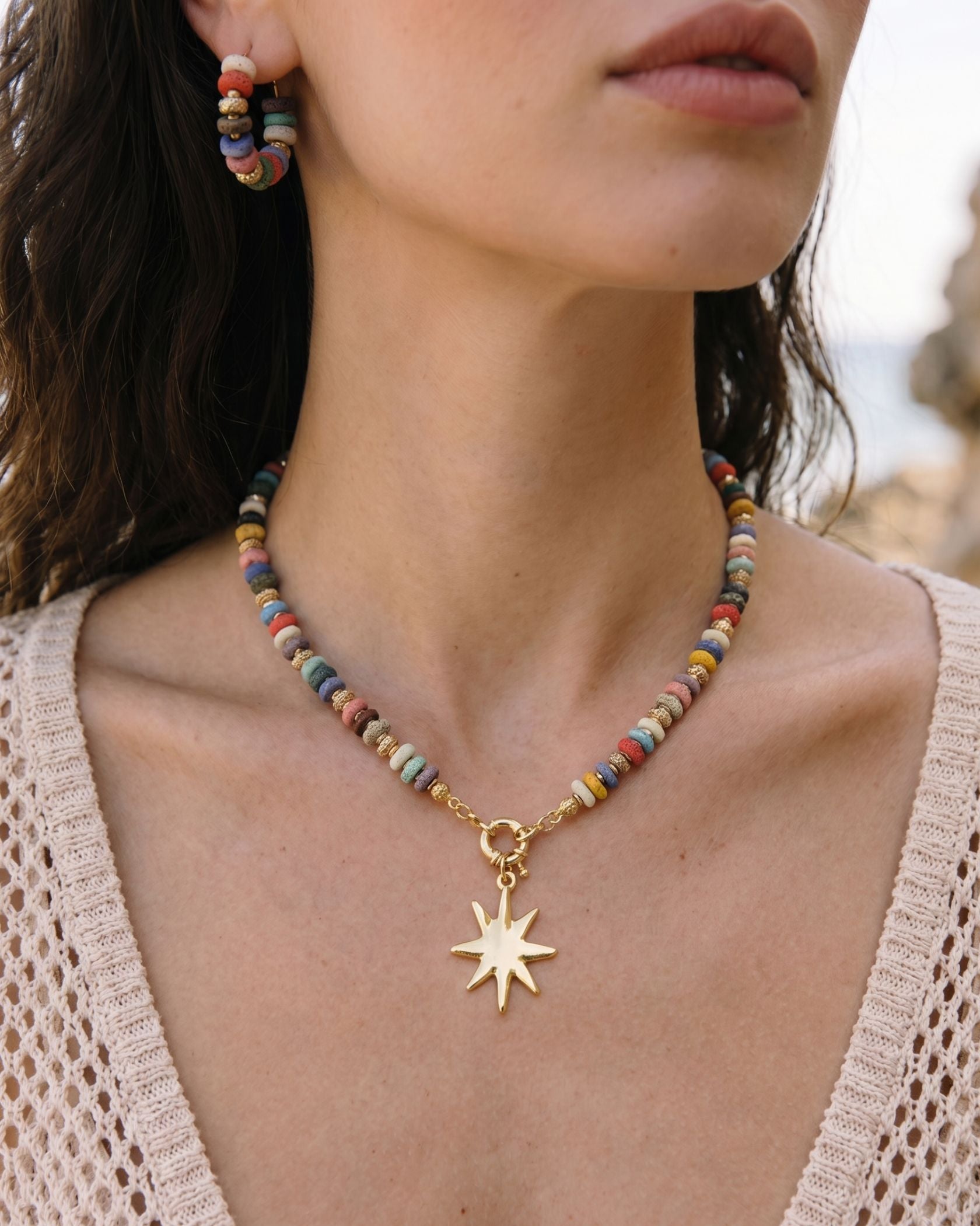 Rainbow Tide Natural Stone Necklace