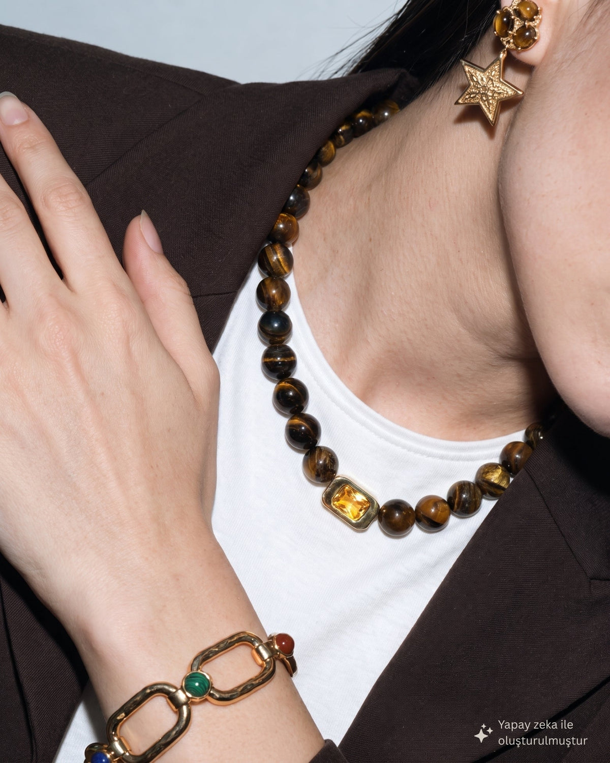 Vivienne Tiger Eye & Yellow Crystal Necklace