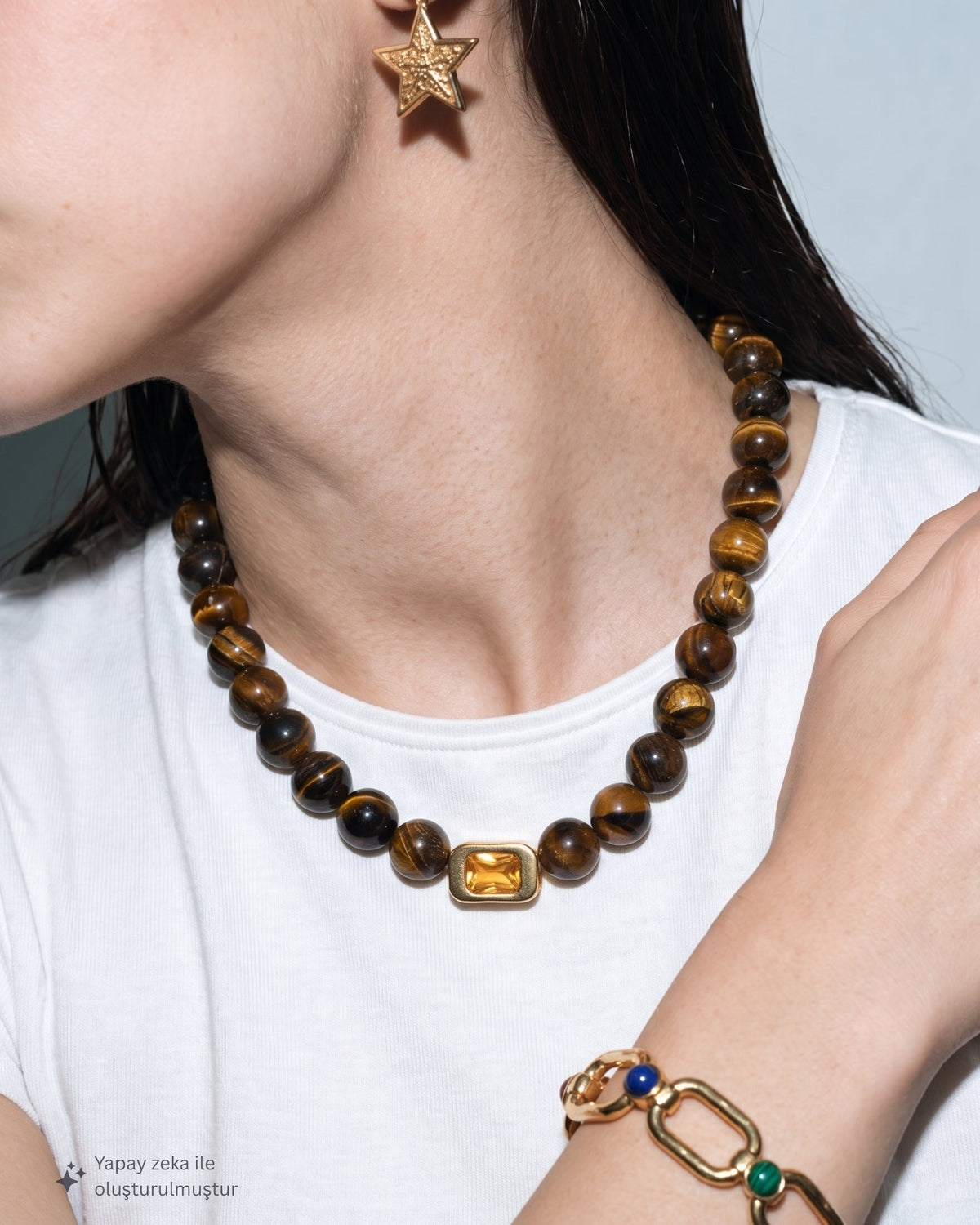 Vivienne Tiger Eye & Yellow Crystal Necklace