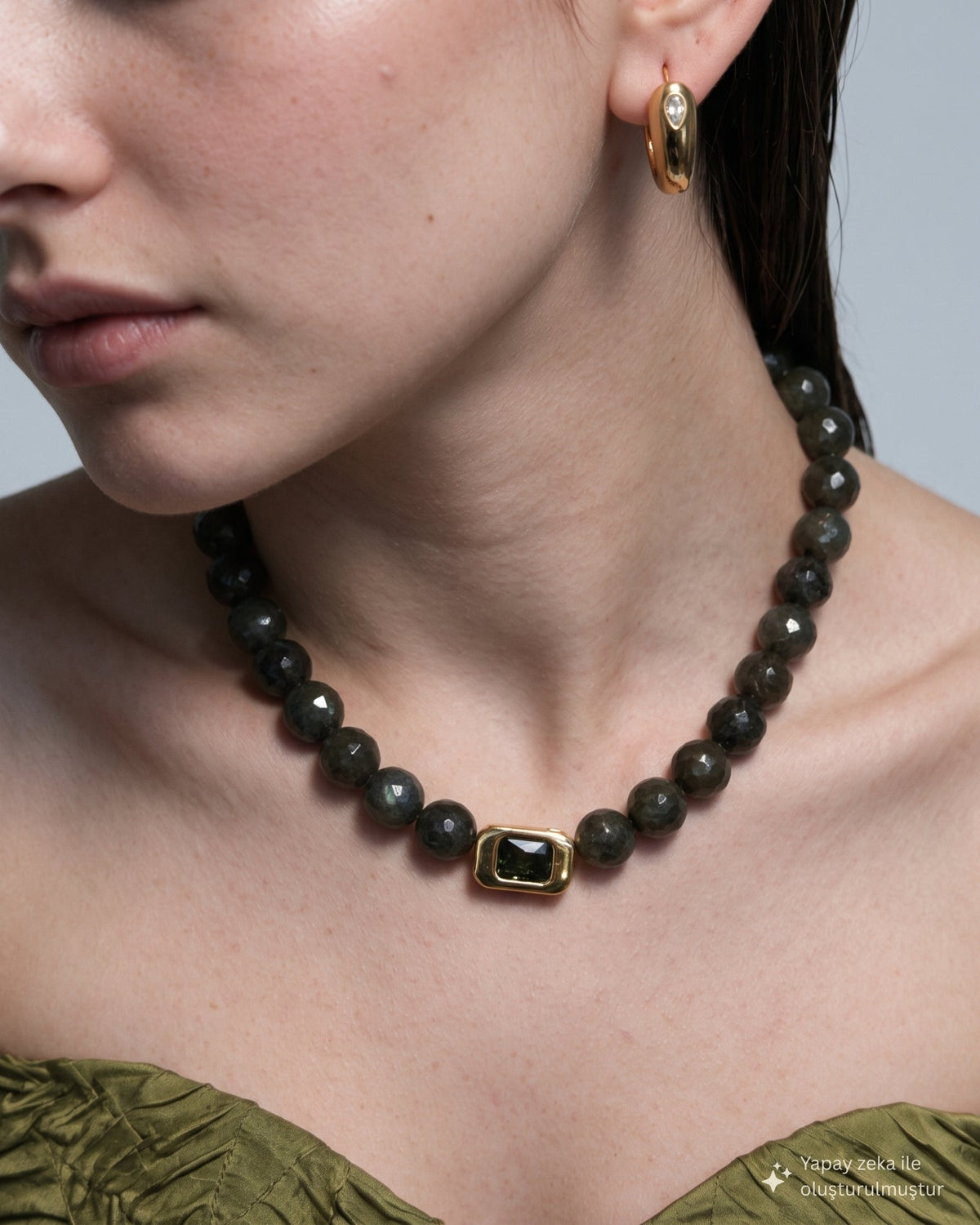 Vivienne Labradorite & Green Crystal Necklace