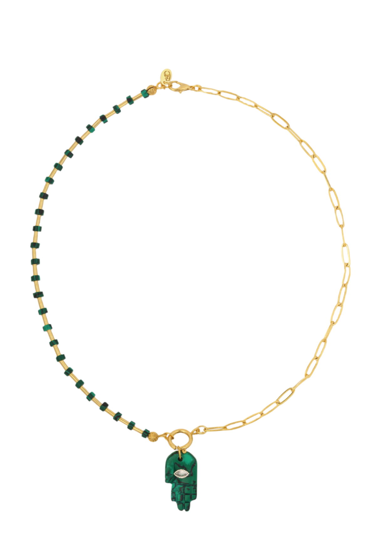 Berrin Özkan-Your Side Malachite Hamsa Necklace-Kolye-1-Milagron.com