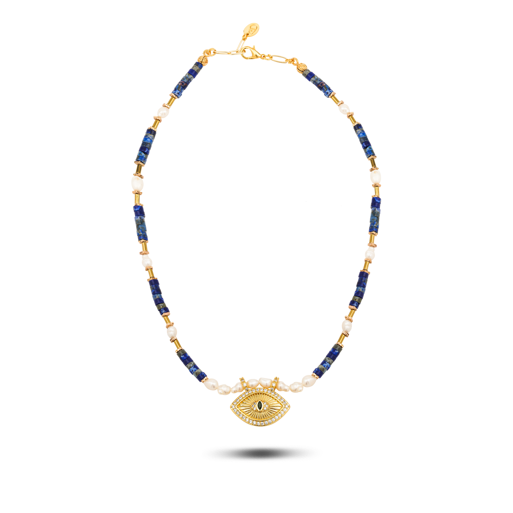 Berrin özkan-Azure Gaze Pearl Nazar Necklace-Necklaces-1-Milagron.com