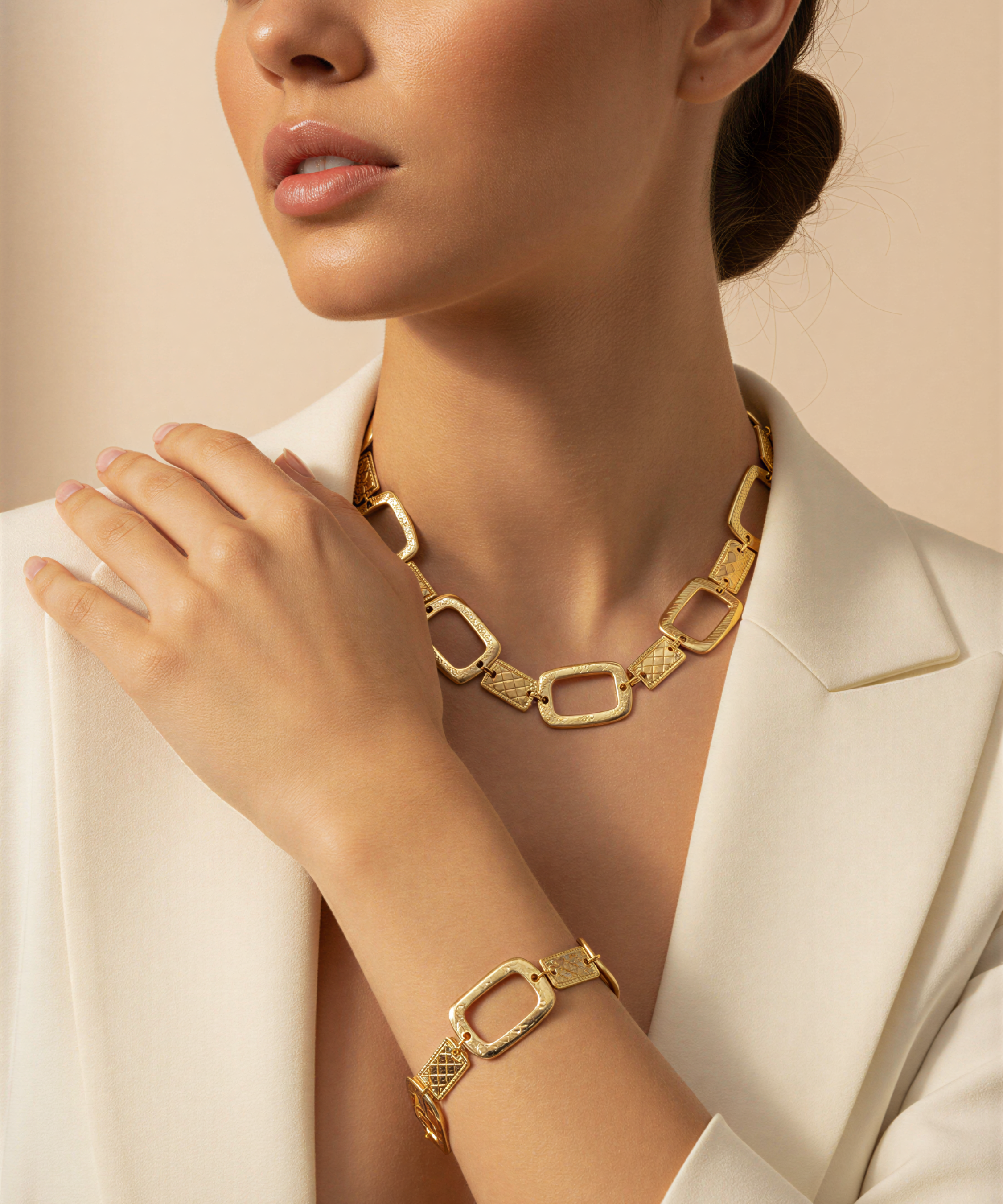 Berrin özkan-Golden Frame Gold Plated Necklace-Necklaces-2-Milagron.com