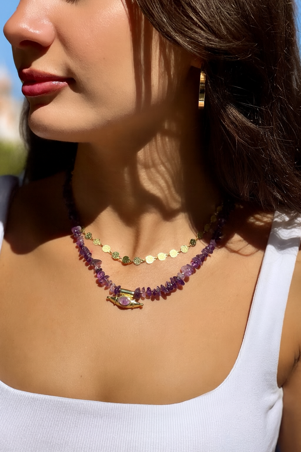 Berrin özkan-Mystic Eye Purple Natural Stone Necklace-Necklaces-2-Milagron.com