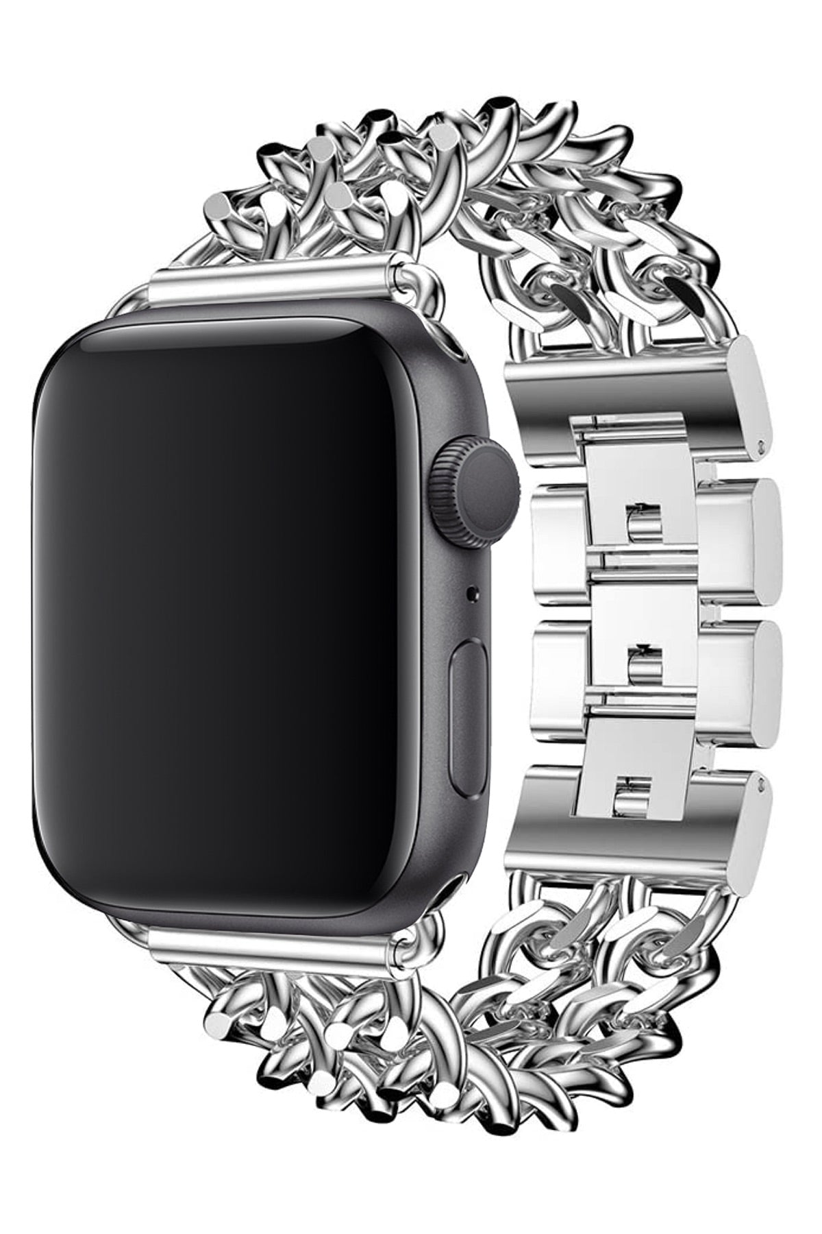 Apple Watch Uyumlu Çelik Zincir Loop Kordon Gümüş Gri