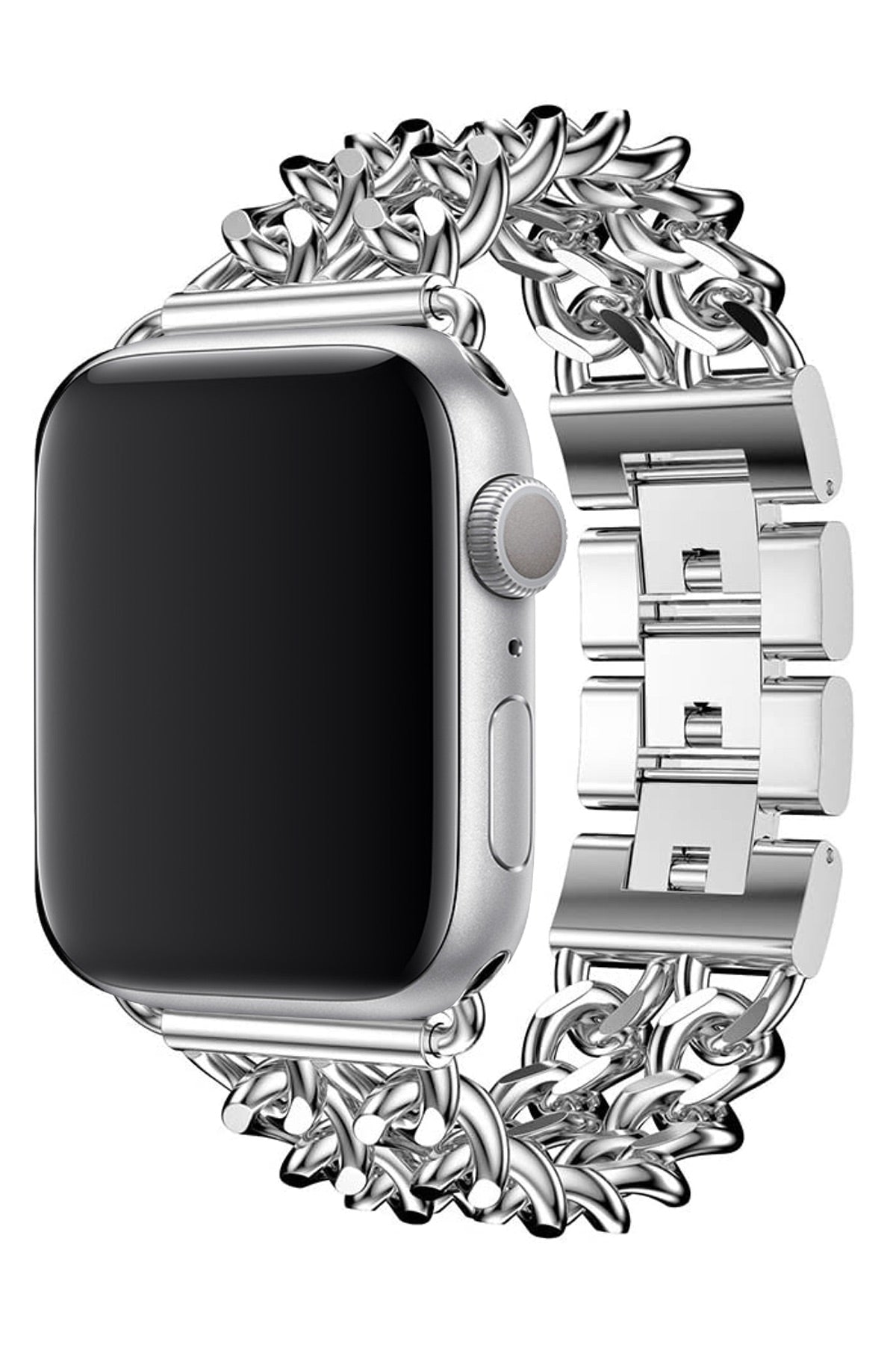 Apple Watch Uyumlu Çelik Zincir Loop Kordon Gümüş Gri
