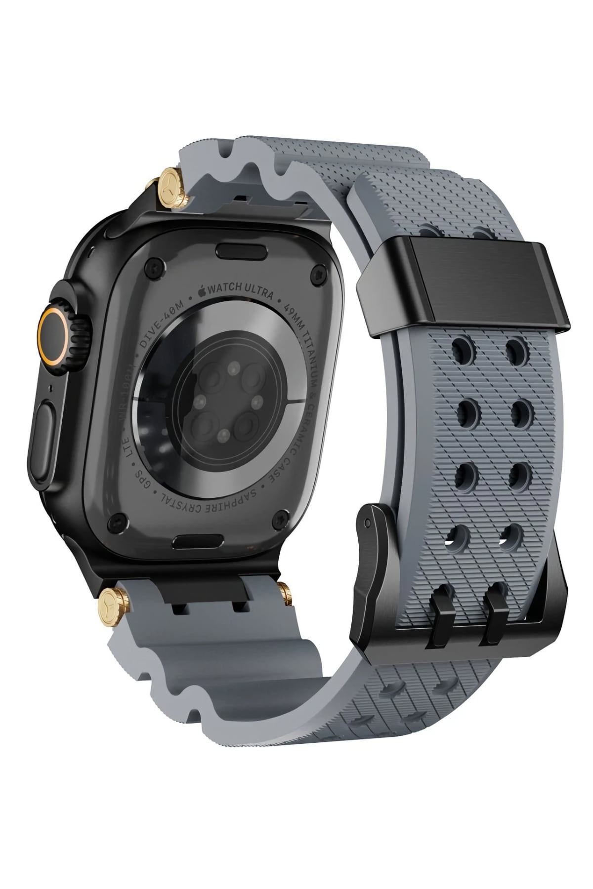 Apple Watch Ultra Uyumlu Gripline Kordon Monogrey Siyah Toka