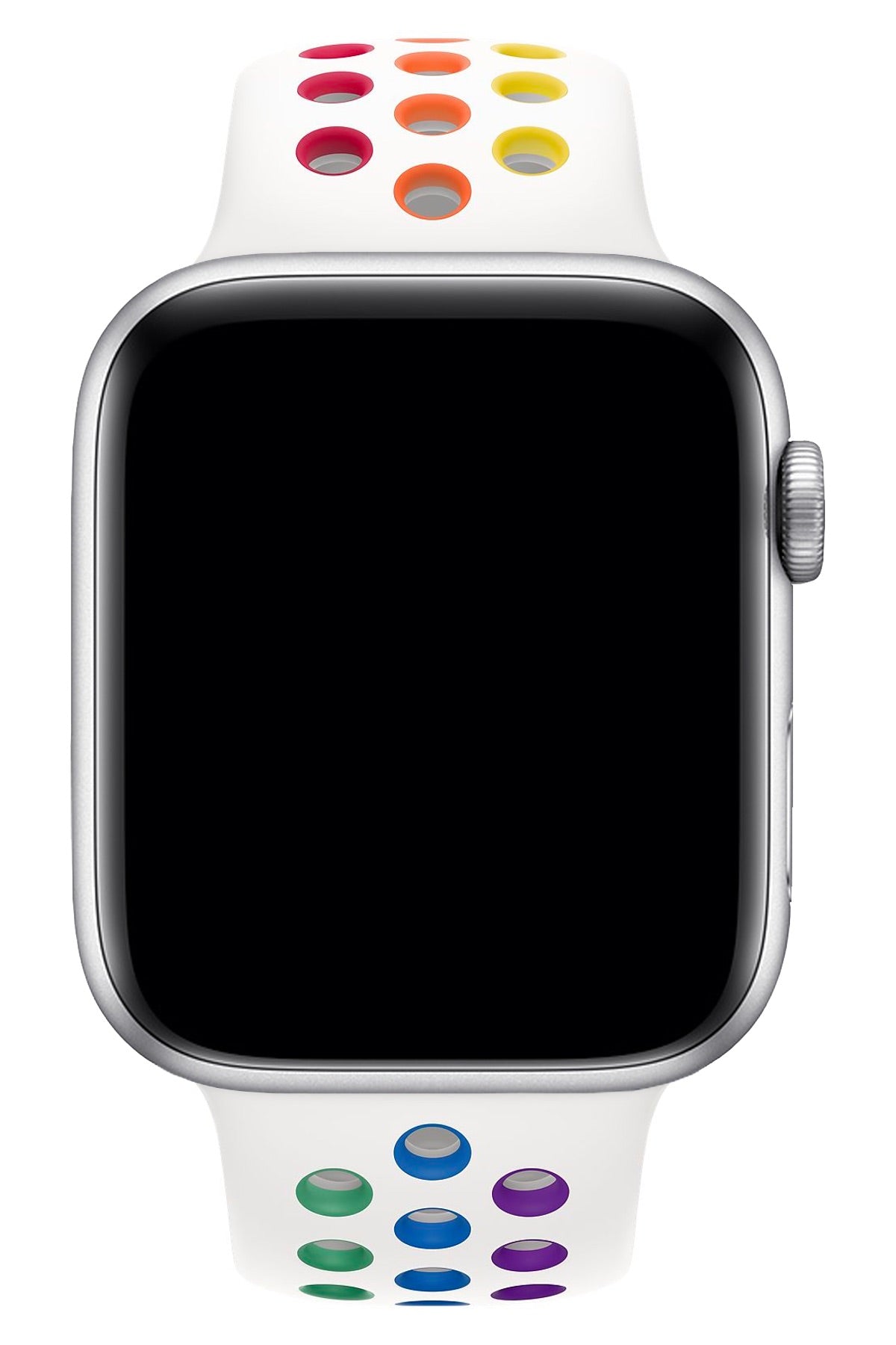 Apple Watch Uyumlu Silikon Delikli Spor Kordon Beyaz Gökkuşağı