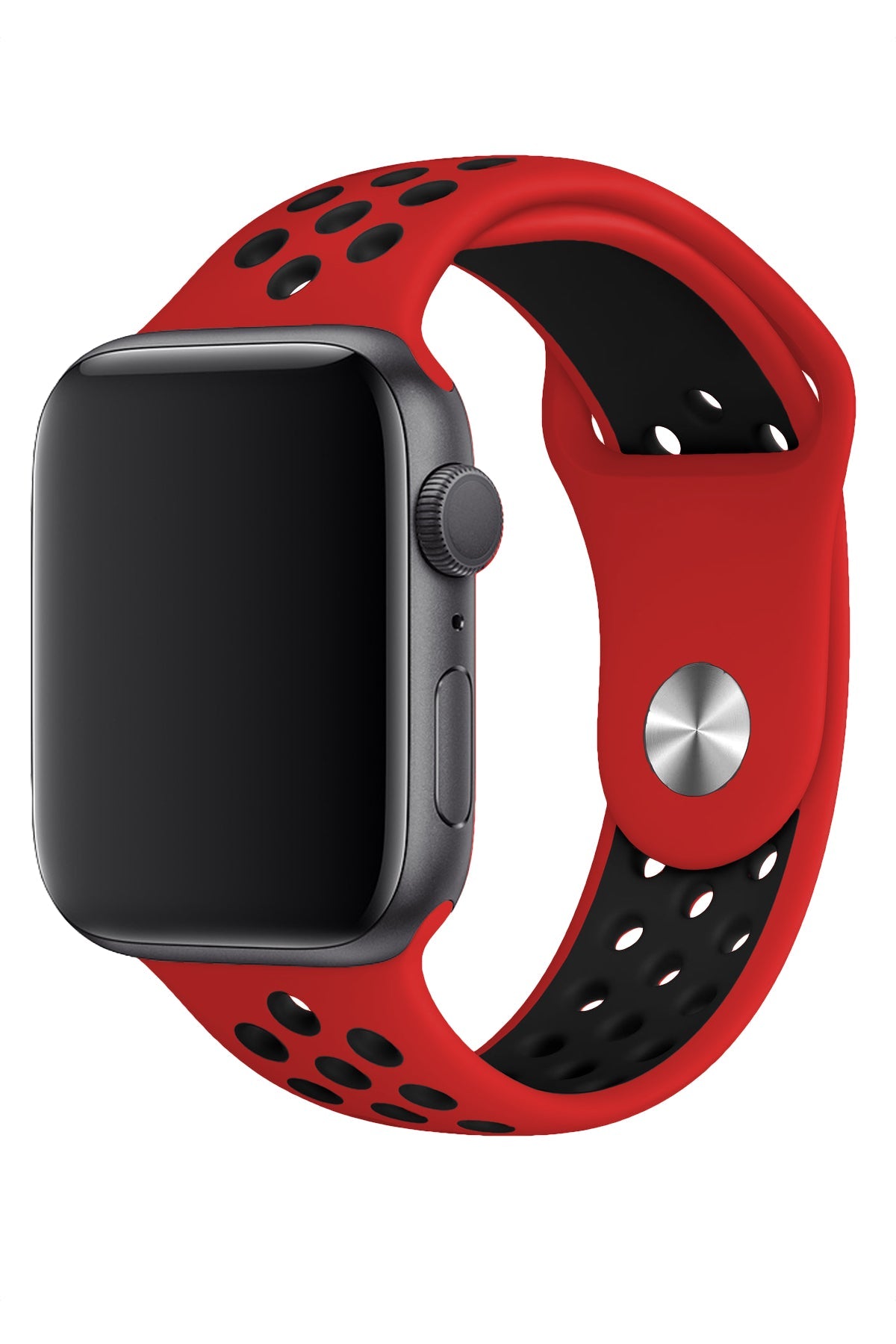 Apple Watch Uyumlu Silikon Delikli Spor Kordon Kırmızı Siyah
