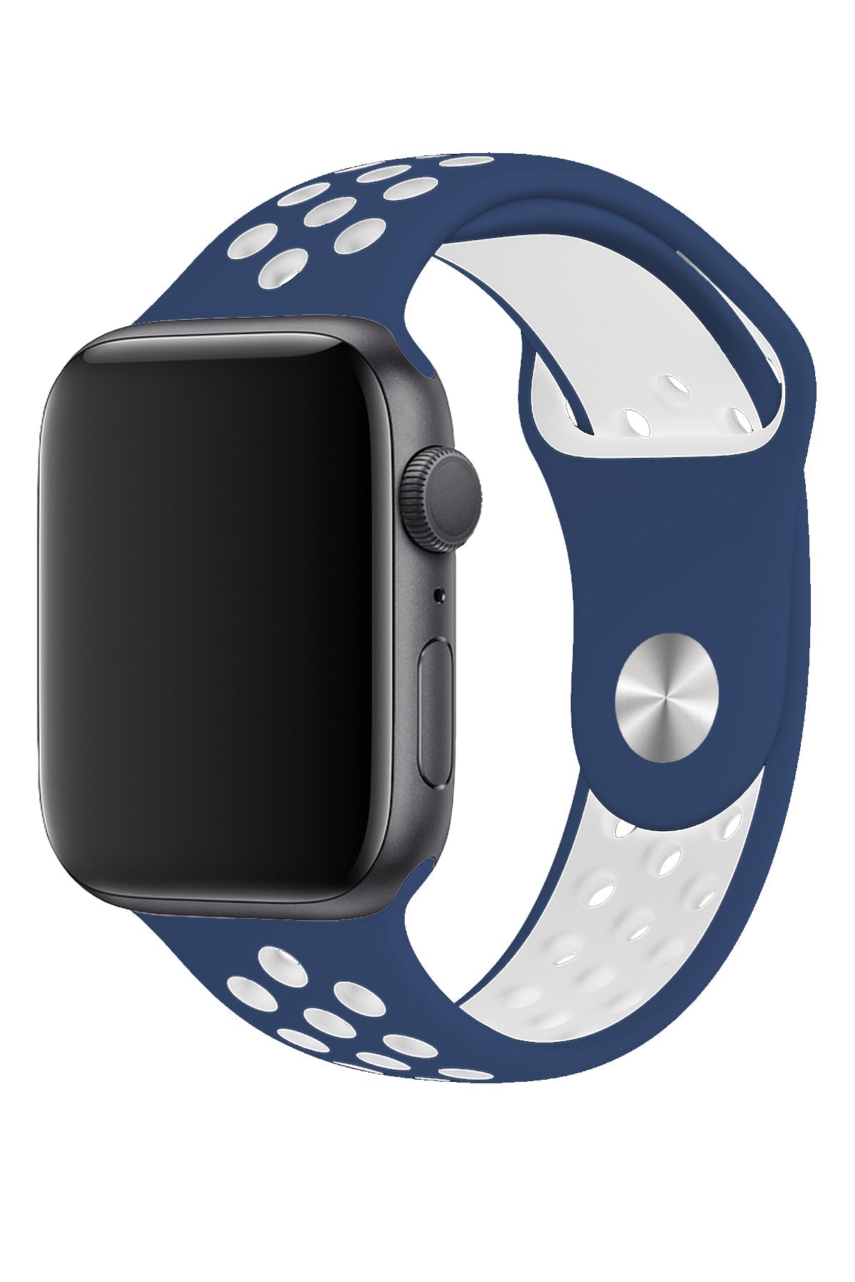 Apple Watch Uyumlu Silikon Delikli Spor Kordon Lacivert Beyaz