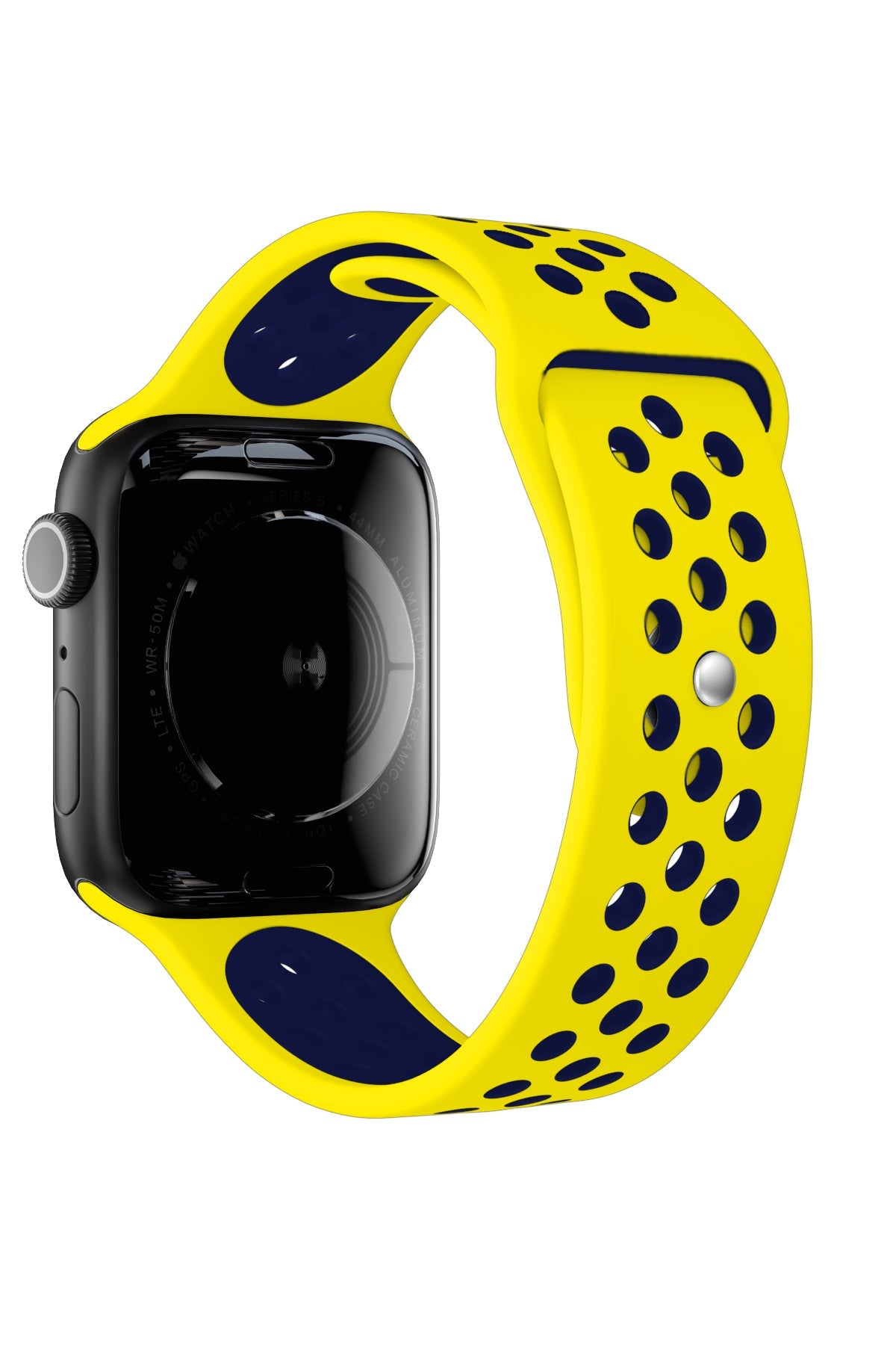 Apple Watch Uyumlu Silikon Delikli Spor Kordon Sarı Lacivert