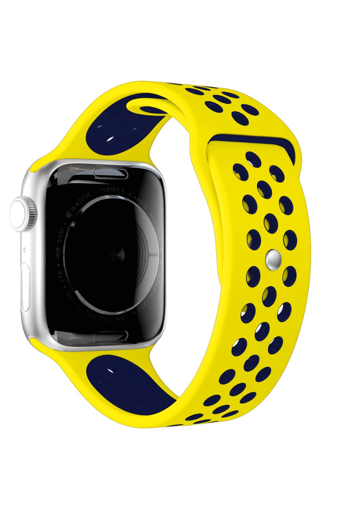 Apple Watch Uyumlu Silikon Delikli Spor Kordon Sarı Lacivert