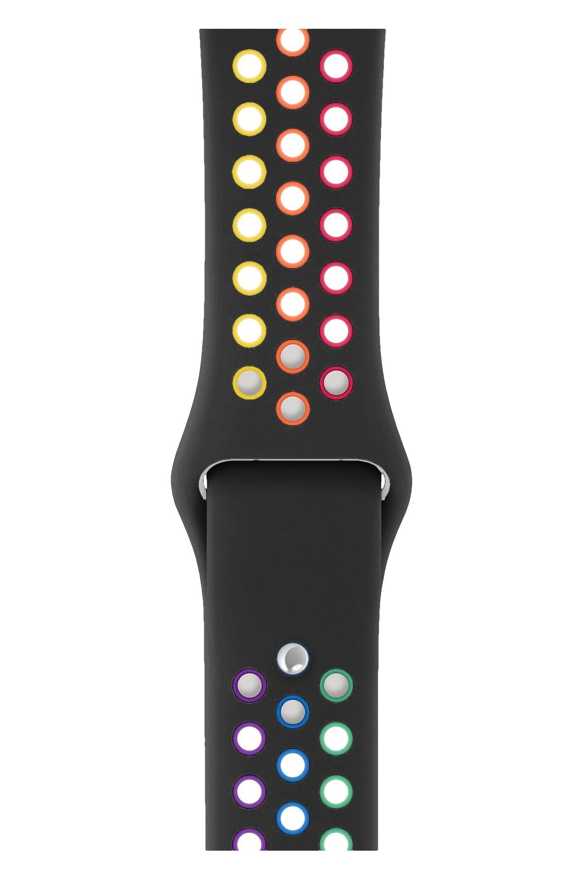 Apple Watch Uyumlu Silikon Delikli Spor Kordon Siyah Gökkuşağı